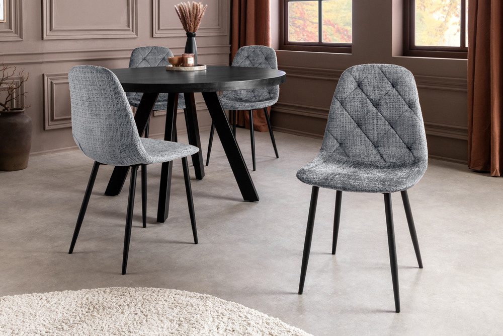 riess-ambiente Esszimmerstuhl GLAMM grau/schwarz - Chenille Cremona, Metallbeine, Rauten-Steppung (Einzelartikel, 1 St), Stilvoller Esszimmerstuhl - ideal für Küche, Büro und Wohnzimmer