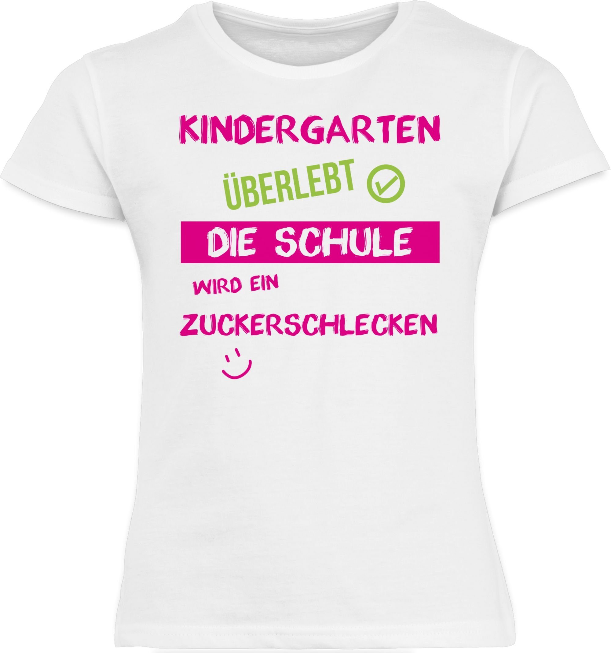 Kindergarten T-Shirt überlebt Weiß Emoticon Einschulung rosa Mädchen 3 Shirtracer