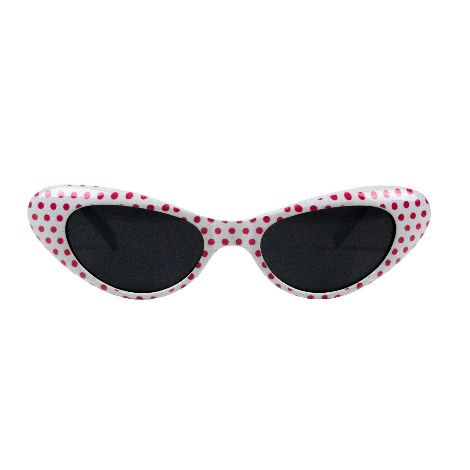 Das Kostümland Verkleidungsmaske Cat Eye Brille Sandy mit Punkten, Weiß Rosa