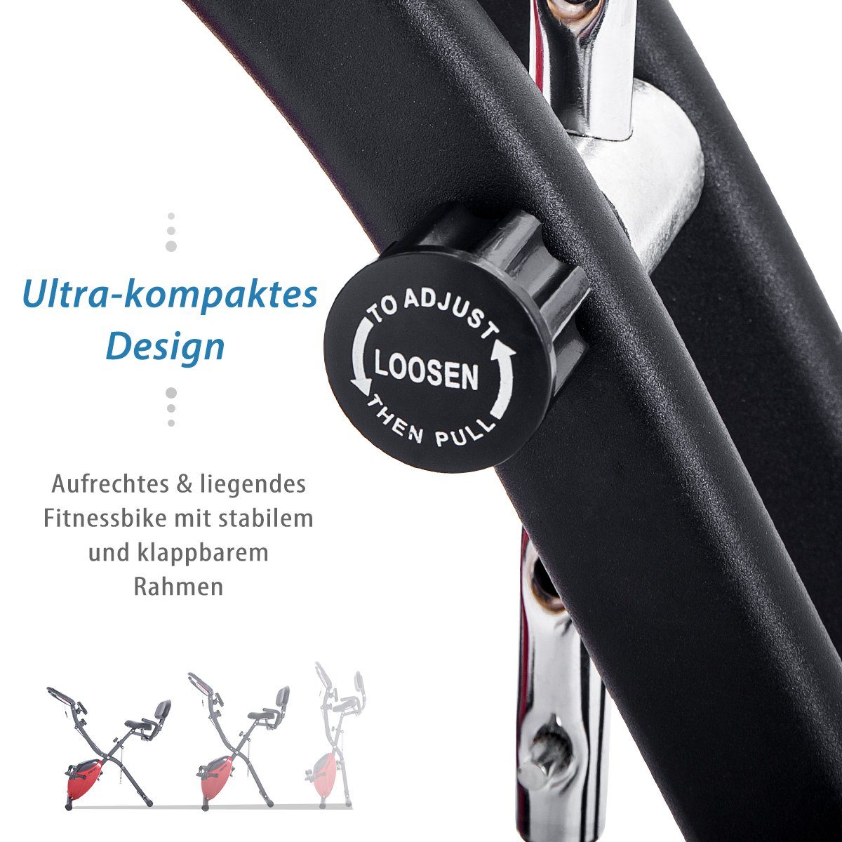 10 Expanderbändern Heimtrainer 3-in-1 mit Handpulssensoren rot mit Merax & X-bike Widerstandsstufen, Fitnessgeräte