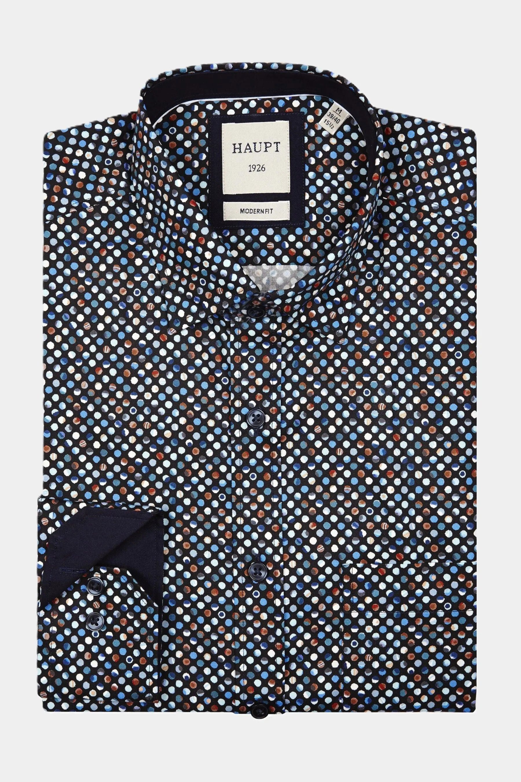 Langarmhemd Haupt Jersey Modern Fit Langarm Herrenhemd mit Multicolour Blue