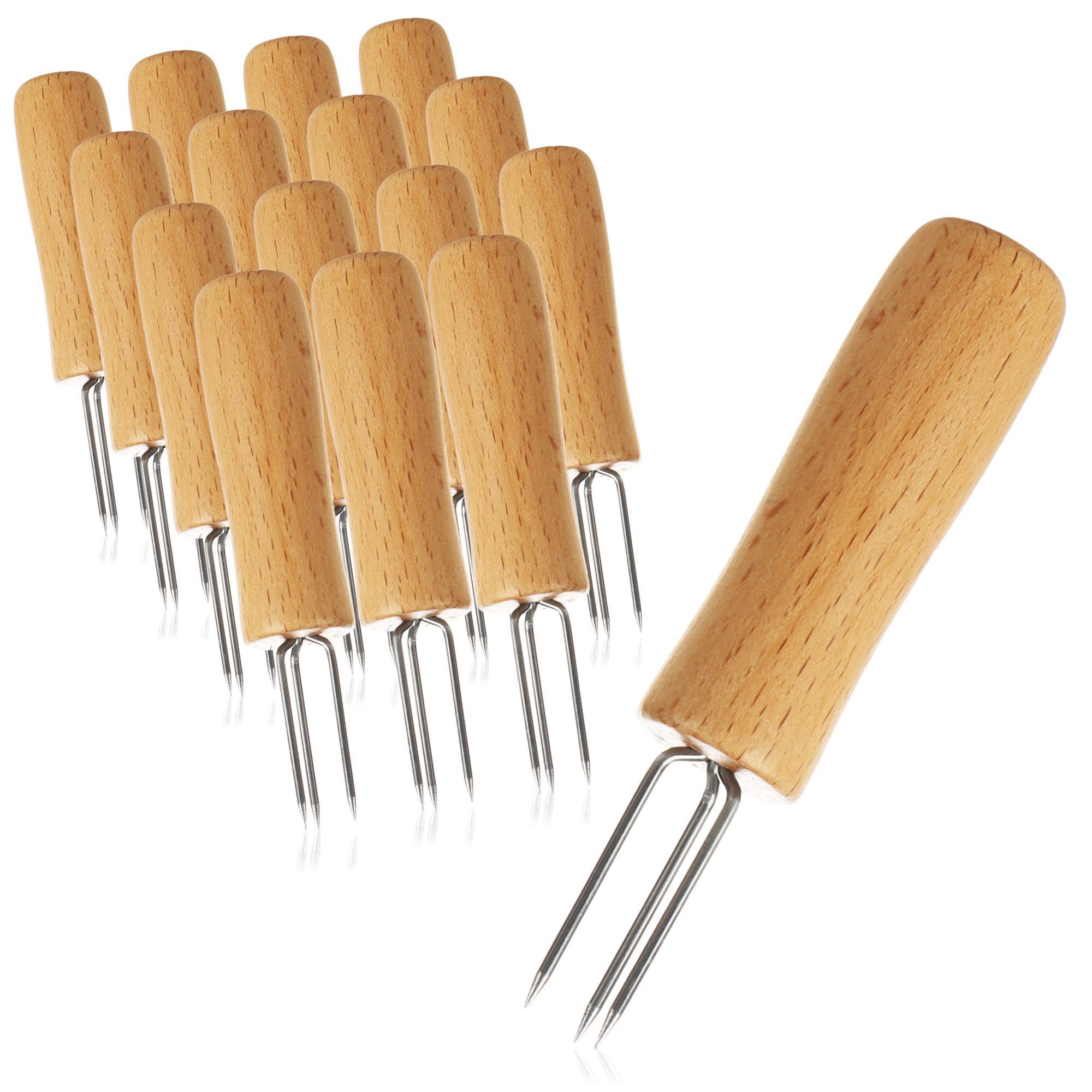 com-four Maiskolbenhalter Pellkartoffel-Gabel mit 3 Edelstahl-Zinken (16-St), rostfrei, wiederverwendbar als Maisspieß