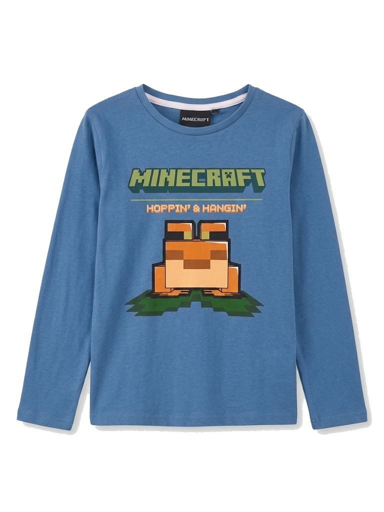 Minecraft Longshirt Minecraft Jungen Langarmshirt Blau Frog Hoppin and Hangin Shirt 6-12 Kinder T-Shirt Minecraft Lizensiert
