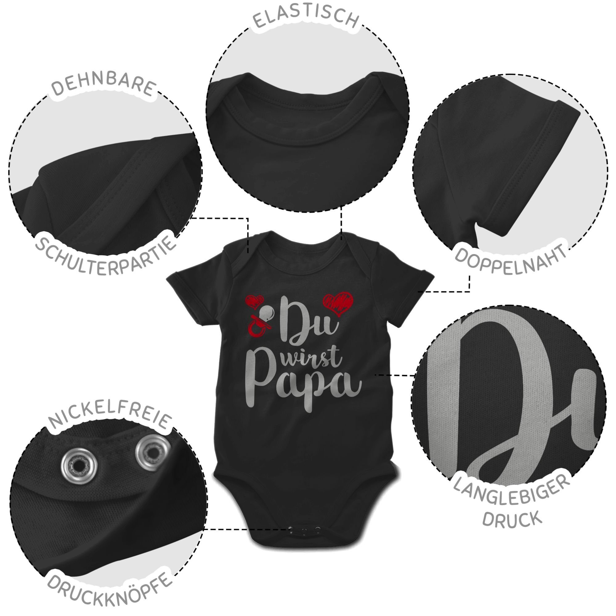 Vatertag Shirtbody Papa wirst grau Baby Schwarz Du 2 - Geschenk Shirtracer