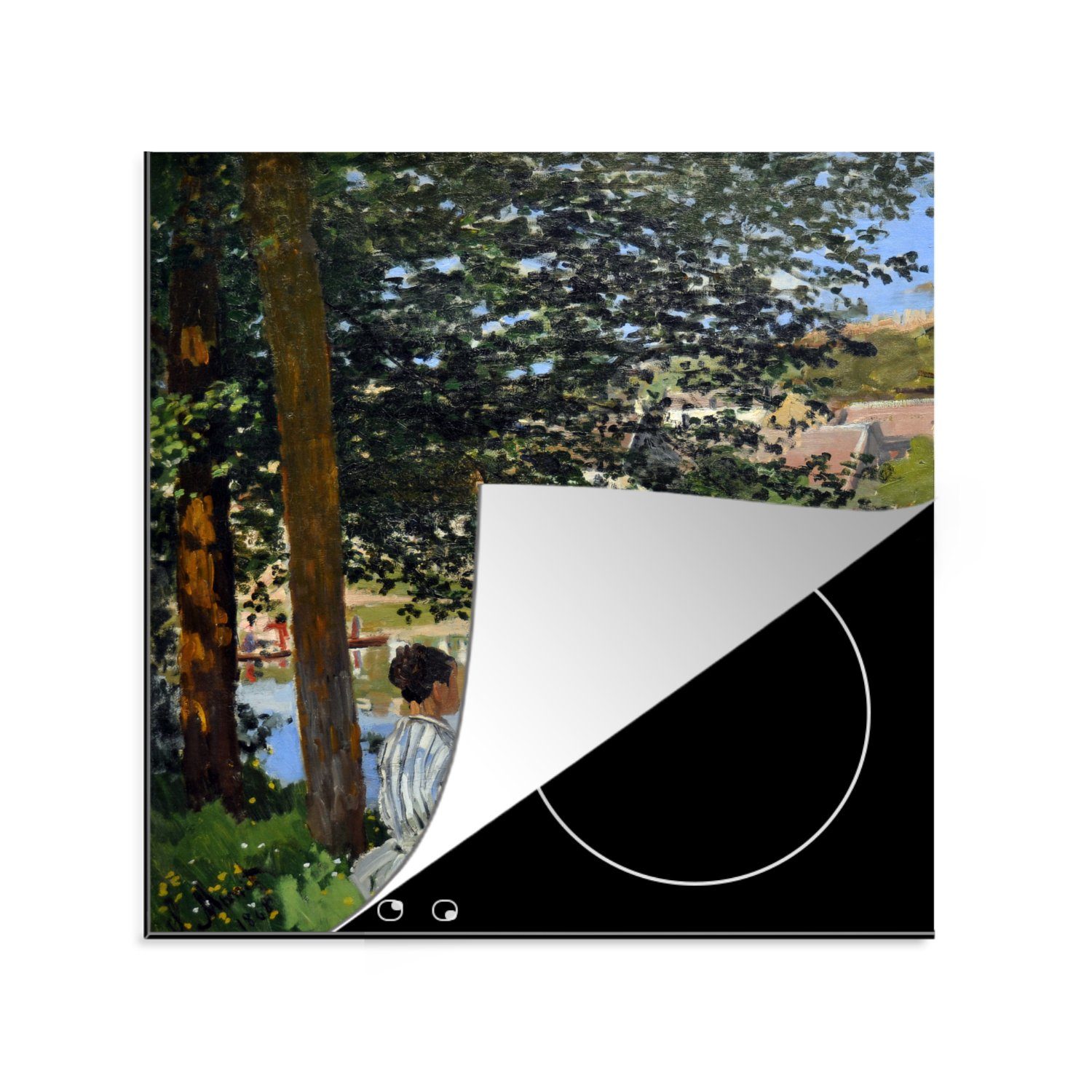 MuchoWow Herdblende-/Abdeckplatte Am Ufer der Seine, Bennecourt - Claude Monet, Vinyl, (1 tlg), 78x78 cm, Ceranfeldabdeckung, Arbeitsplatte für küche | Herdabdeckplatten