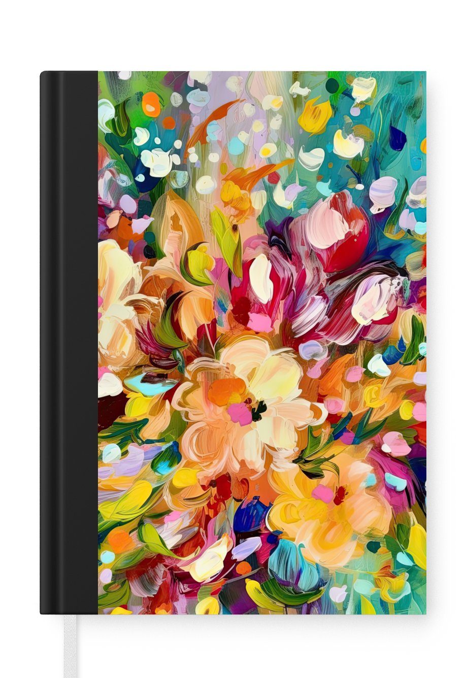 MuchoWow Notizbuch Gemälde - Ölfarbe - Blumen - Regenbogen, Journal, Merkzettel, Tagebuch, Notizheft, A5, 98 Seiten, Haushaltsbuch