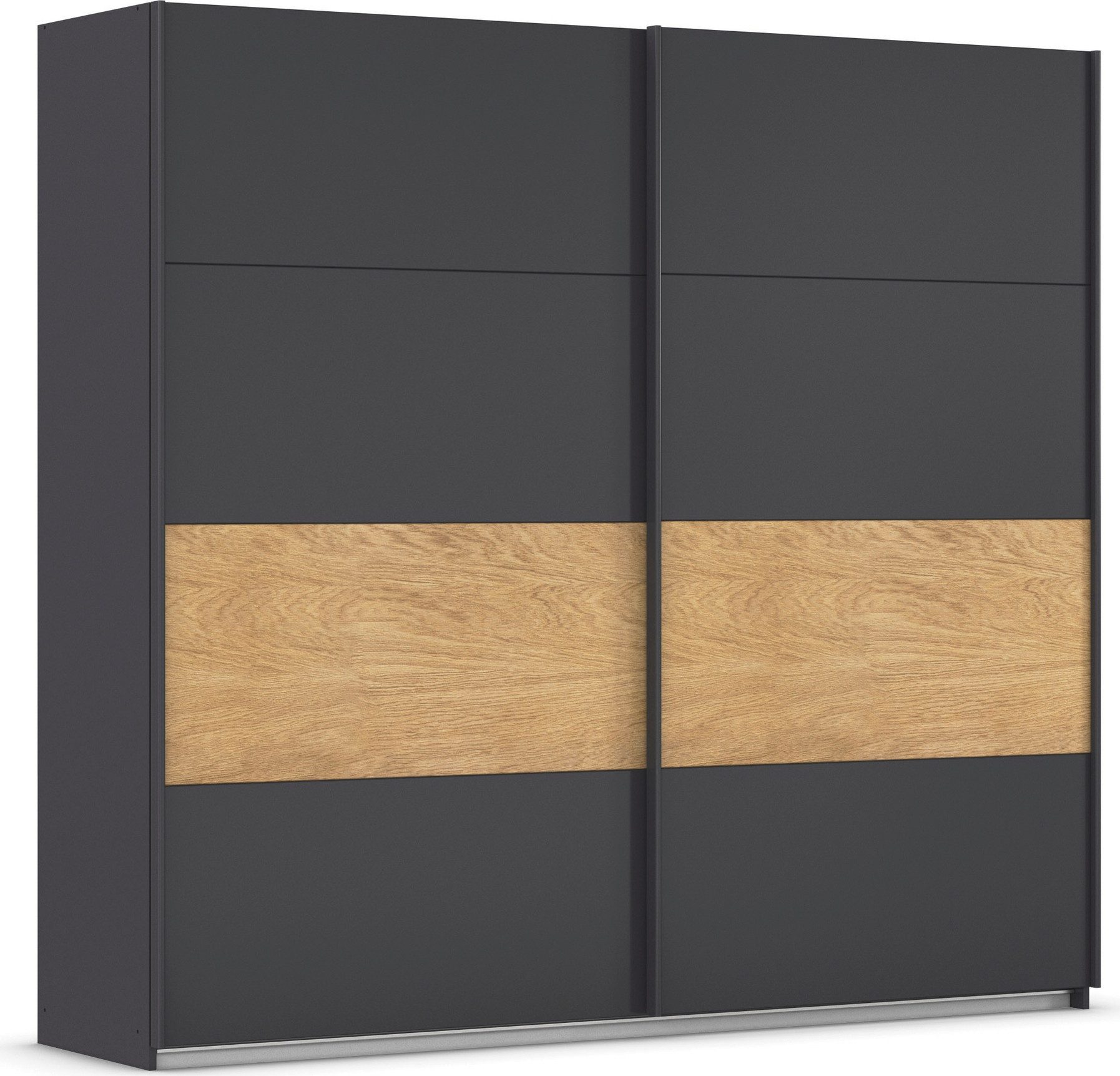 rauch Schwebetürenschrank Kleiderschrank Schrank Garderobe Schlafzimmerschrank MALVA Bauchbinde abgesetzt in gebürstetem Eiche Furnier MADE IN GERMANY