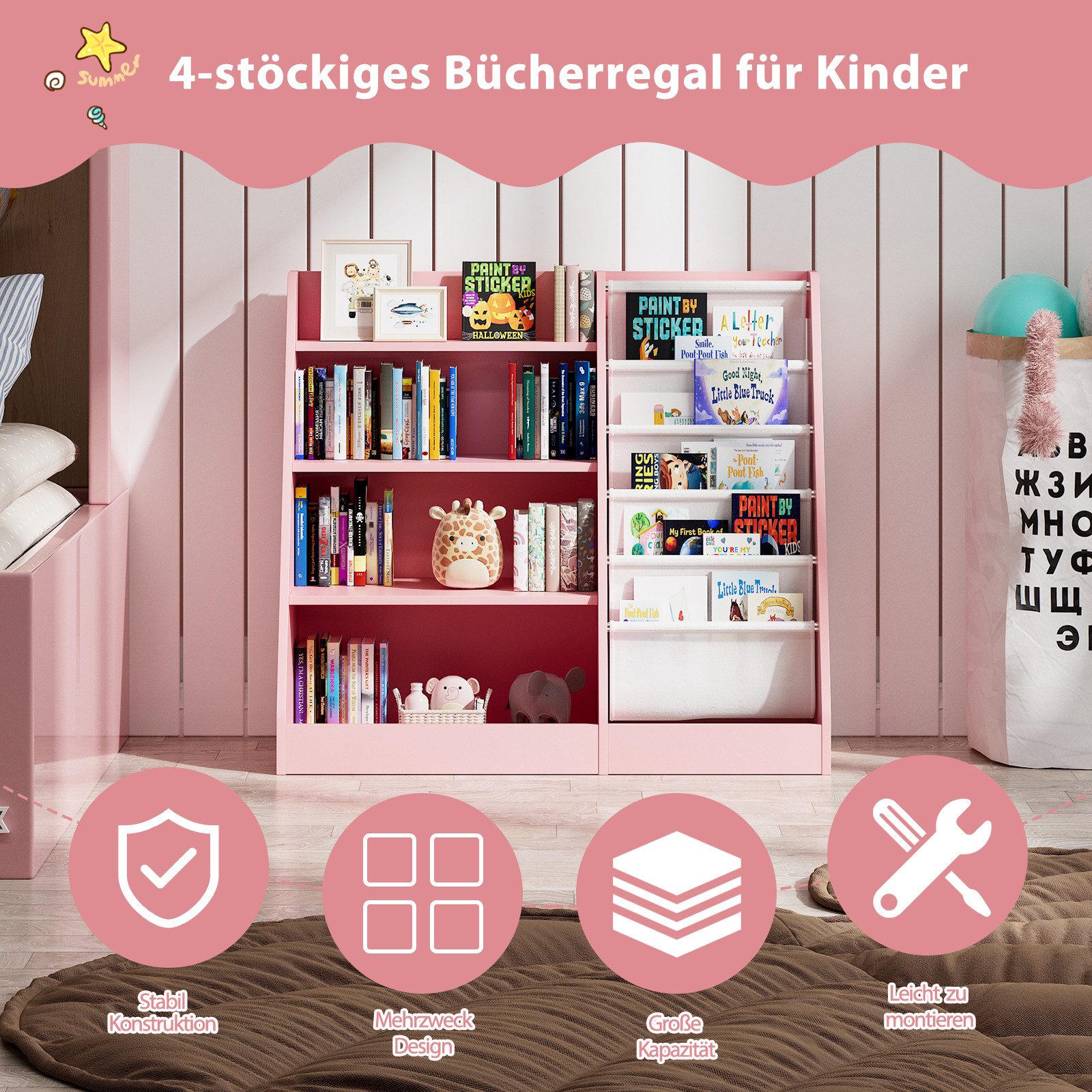 radelldar Bücherregal Kinderregal Spielzeugregal, mit 4 offenen Fächern, 5 günstig online kaufen
