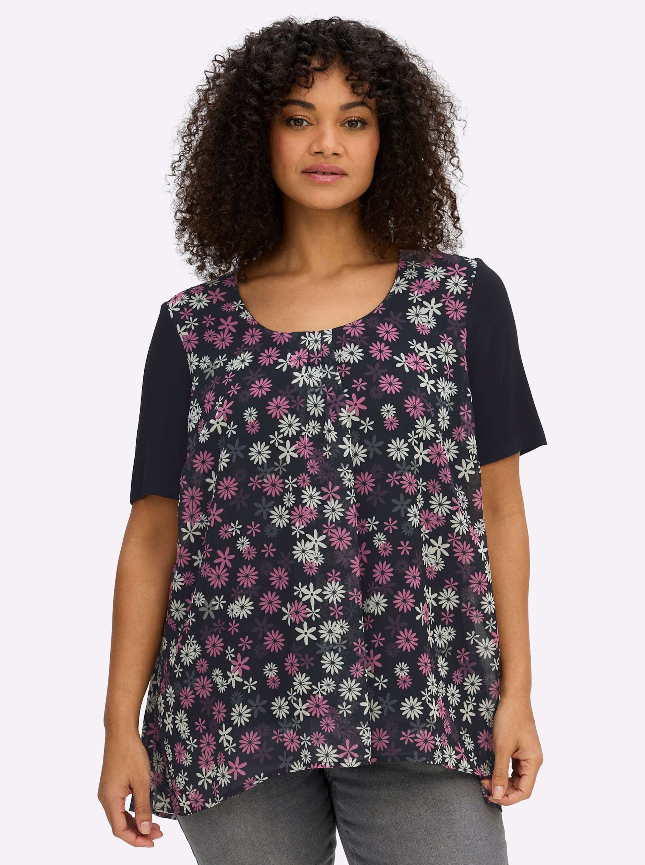 Sheego Klassische Bluse Tunika Kurzarm