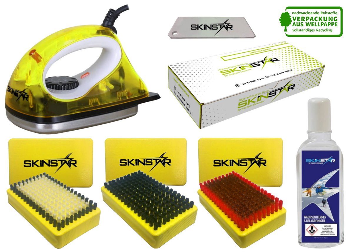 SkinStar Ski SKINSTAR Starter Ski Wachs Set Wachsbügeleisen Bürsten Natural Wax