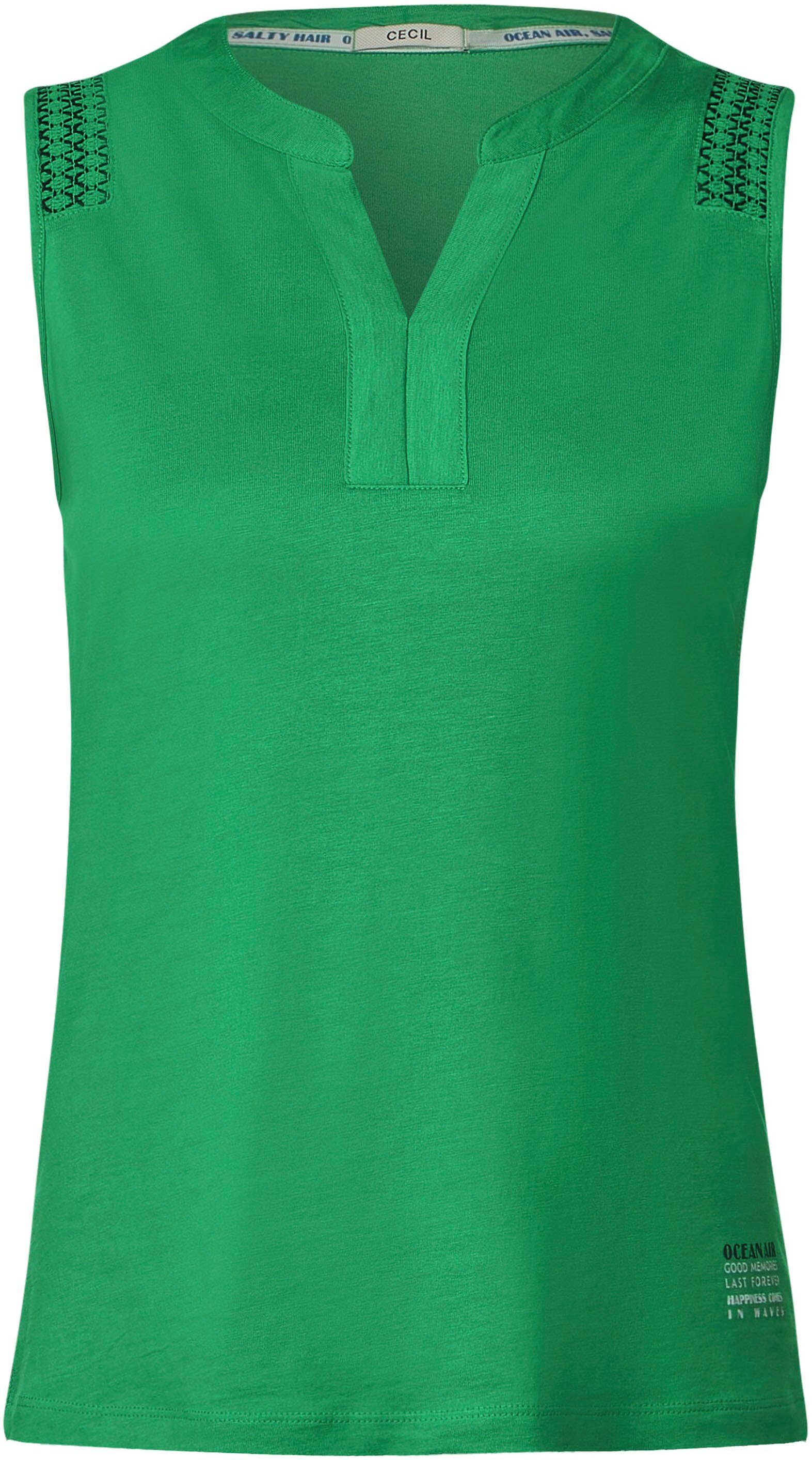 Shirttop green Motto-Druck fresh Rumpfabschluss am Cecil mit