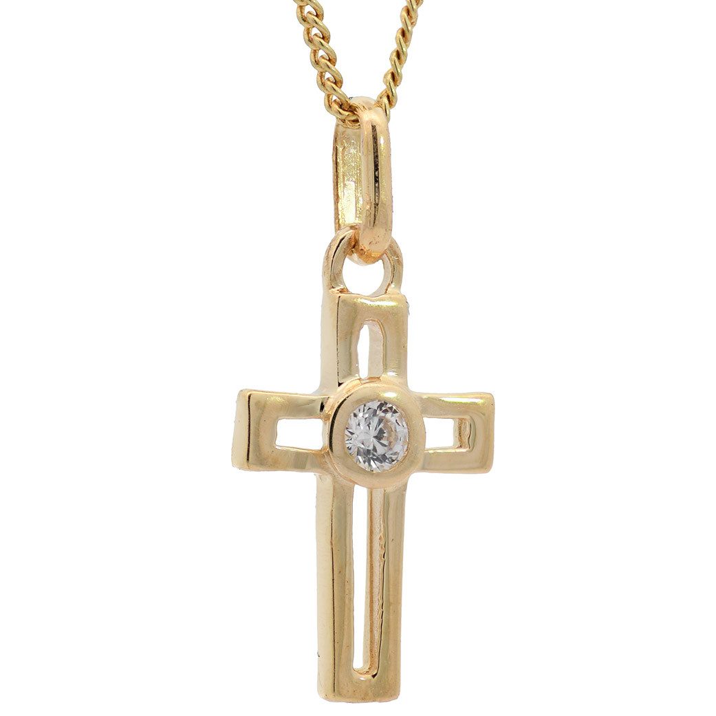 Kreuzanhänger Anhänger Kreuz echt 333-8 Karat Gold mit vergoldeter Silberkette 36 cm