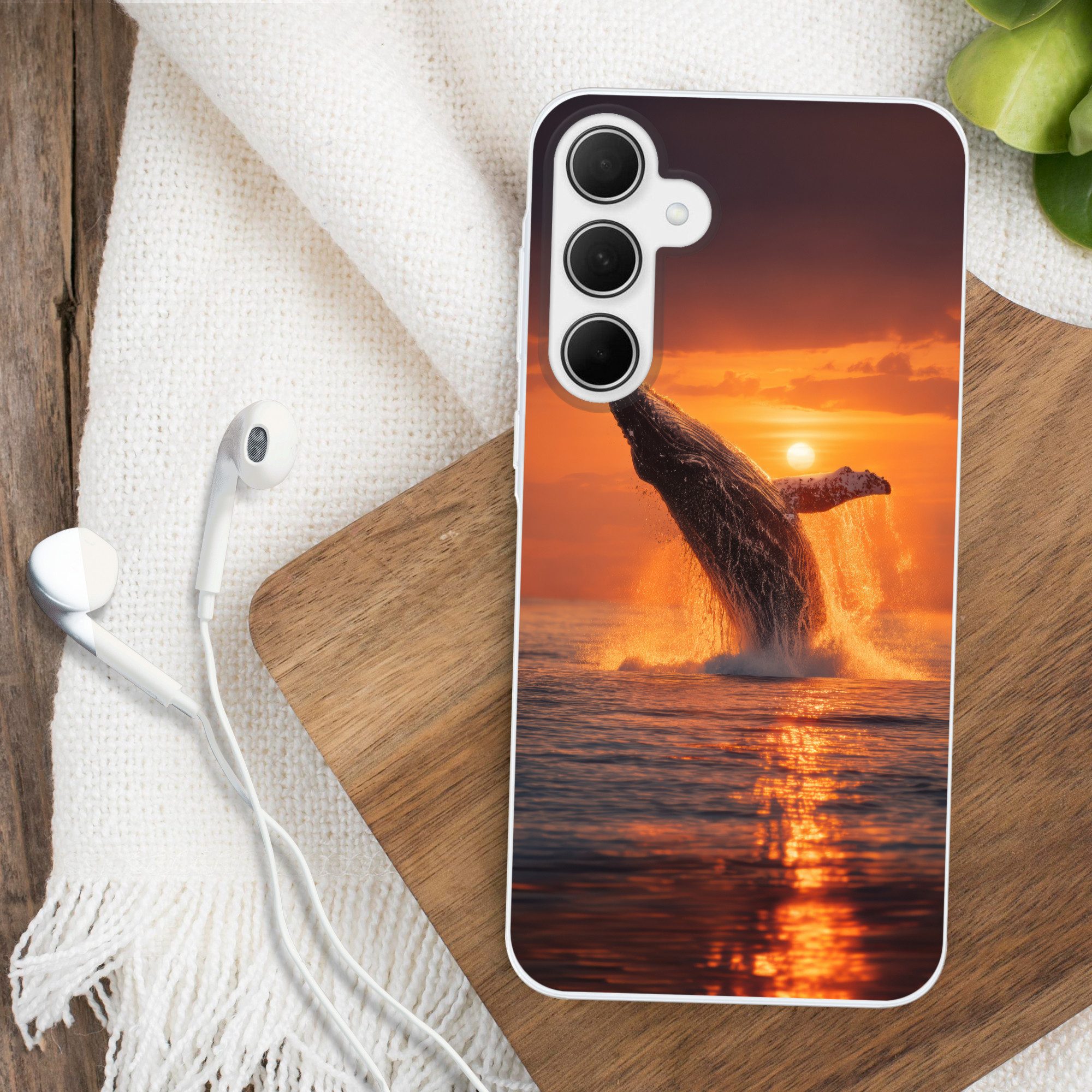 MuchoWow Handyhülle für Samsung Galaxy A35 5G Wal - Sonne - Meer, Smartphone-Bumper, Print, Handy Schutzhülle Dünn