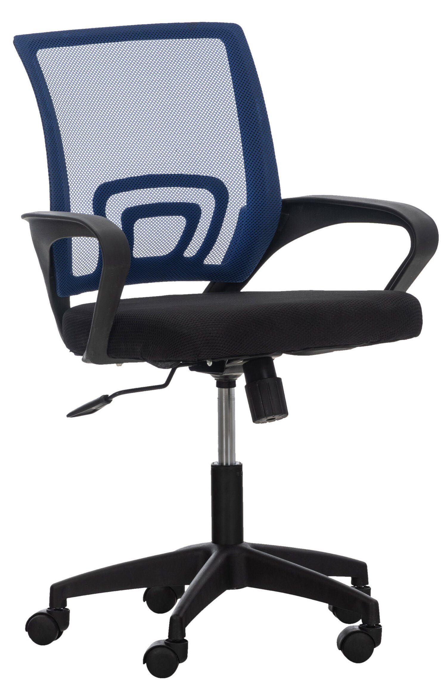 TPFLiving Bürostuhl Audrey mit bequemer ergonomisch geformter Rückenlehne (Schreibtischstuhl, Drehstuhl, Chefsessel, Bürostuhl XXL), Gestell: Kunststoff schwarz - Sitzfläche: Netzbezug blau