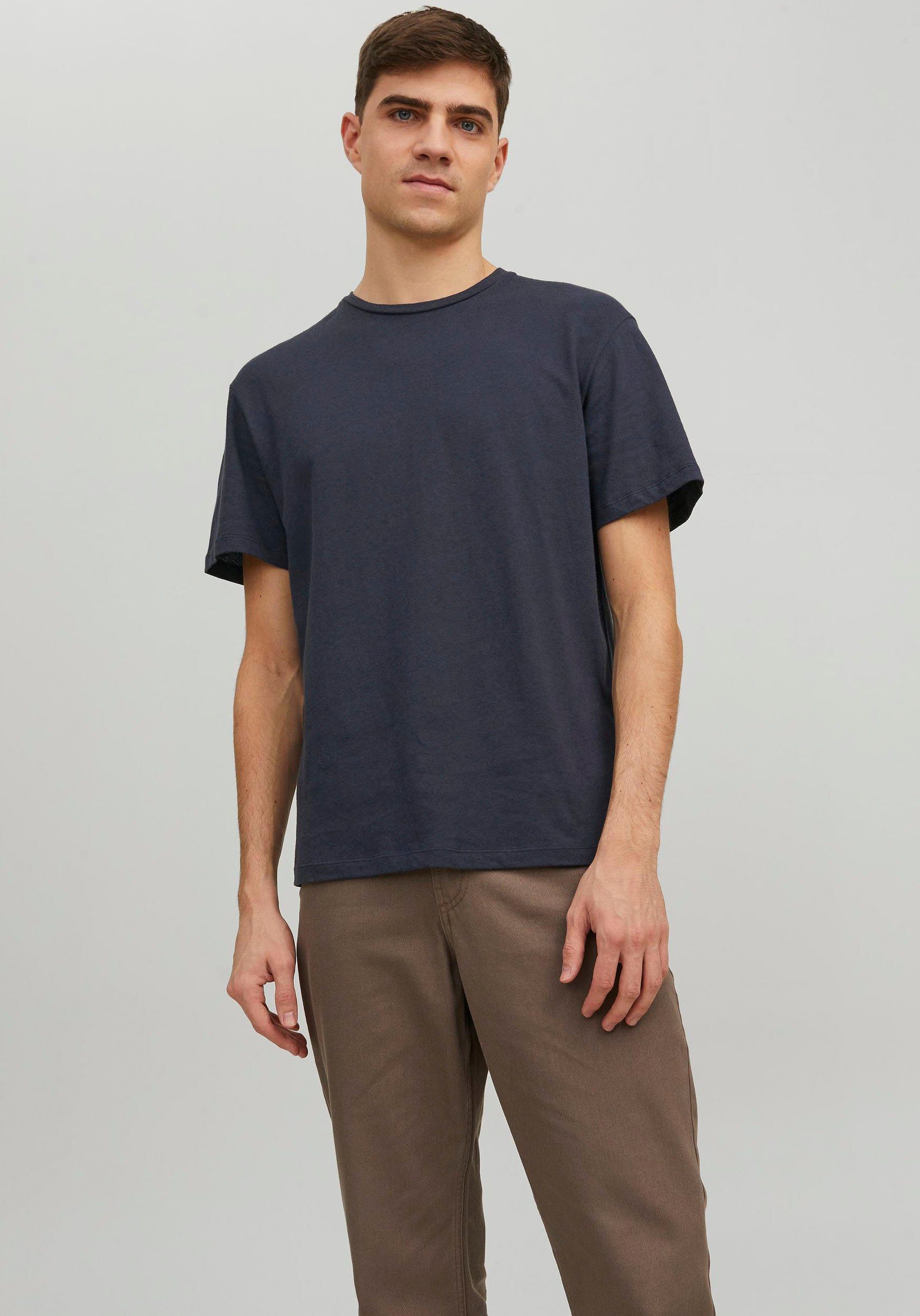 Jack & Jones Rundhalsshirt JPRCC SOFT LINEN TEE SS CREW SOLID LN Perfect Navy