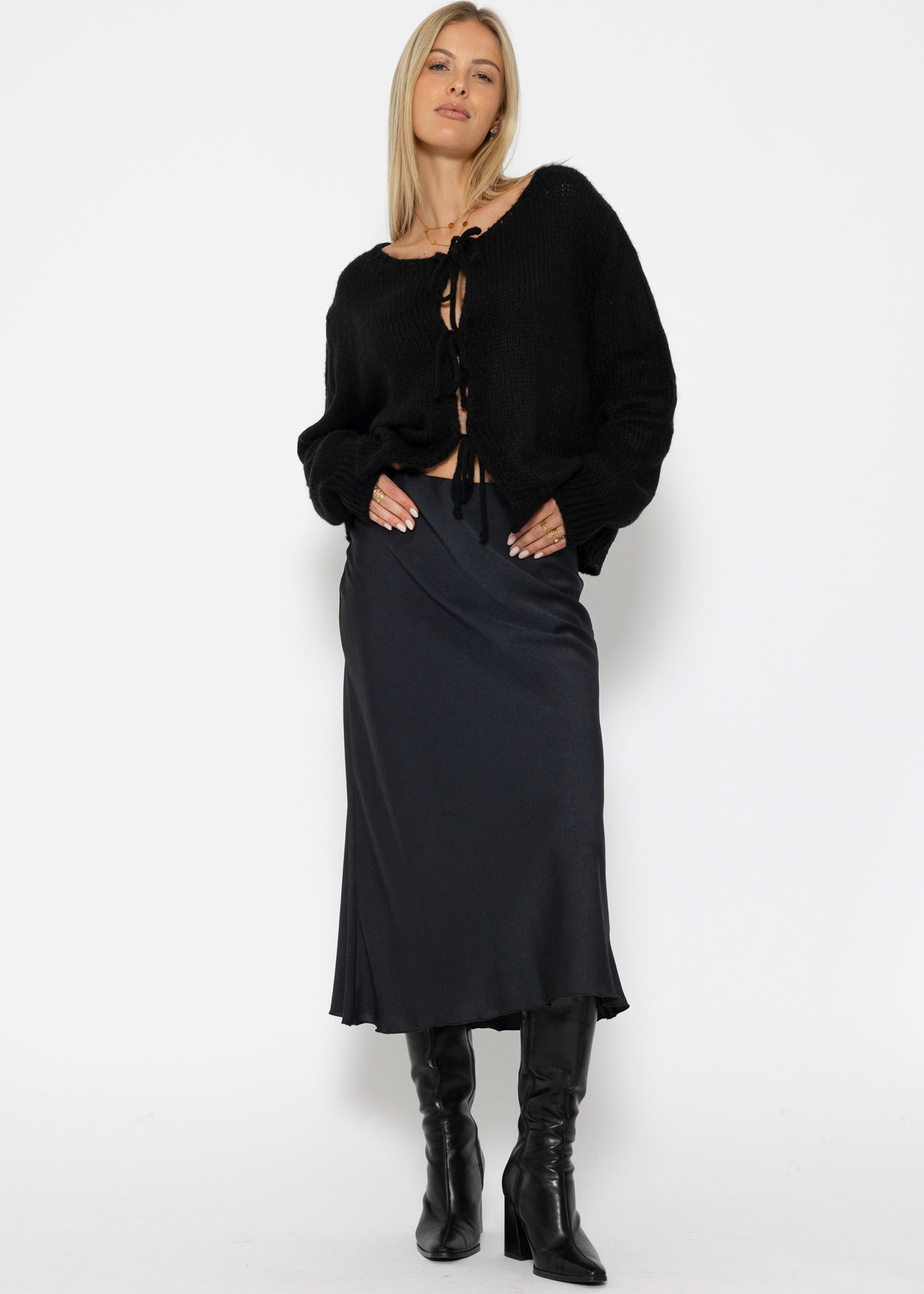 SASSYCLASSY Midirock Satinrock Damen in eleganter Struktur-Optik Damen Sati günstig online kaufen