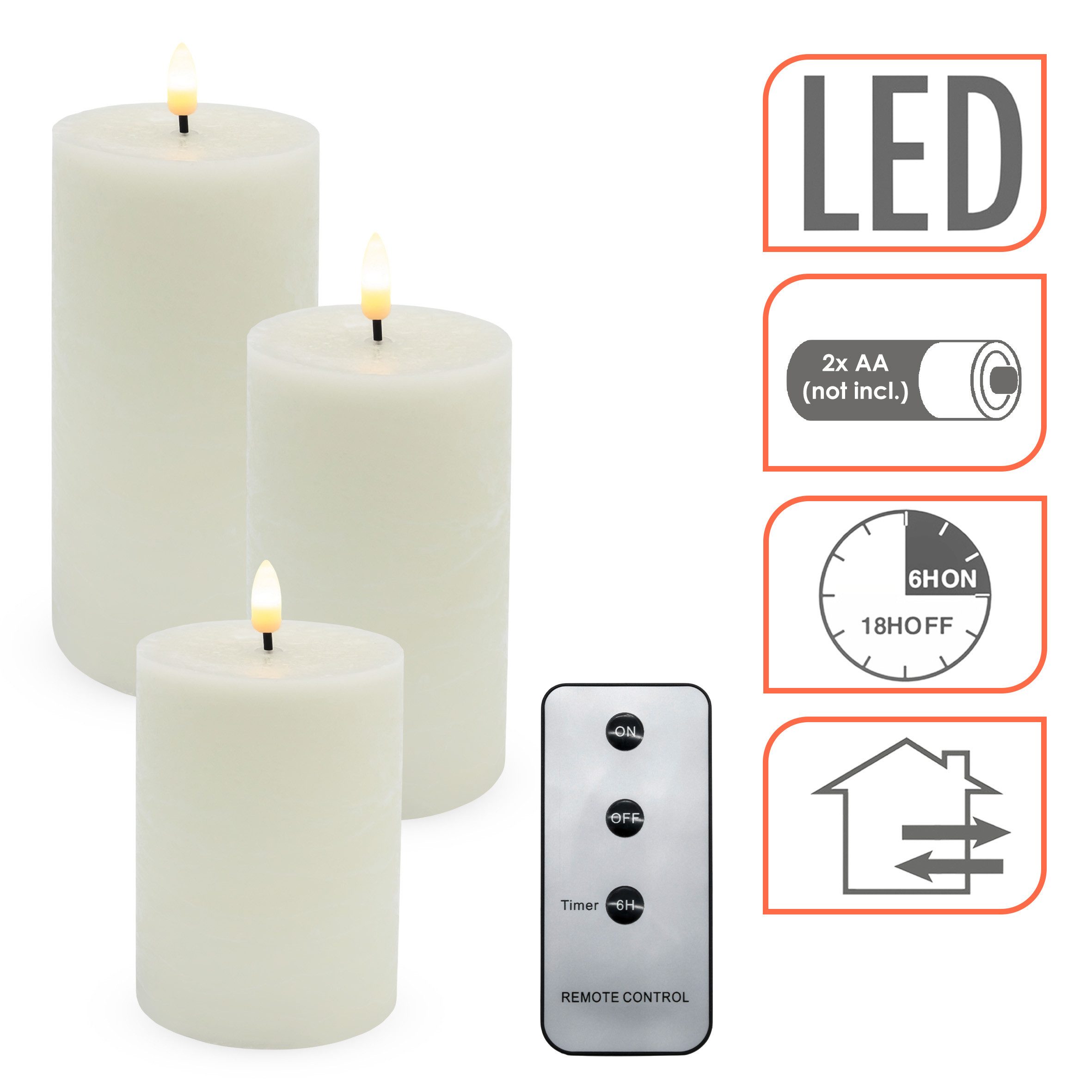 Spetebo LED-Kerze Echtwachs 3er Set mit Timer und Flacker Effekt (Set, 1-tlg., 1), mit Flacker Effekt