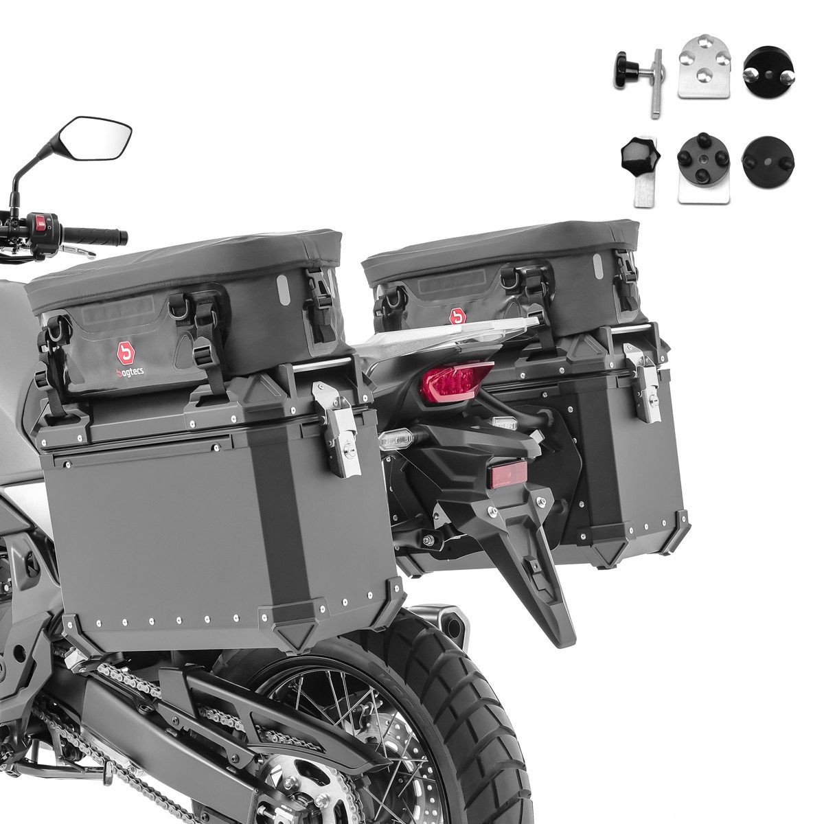 Bagtecs Kofferset Alu-Koffer+ Adapter für Honda Transalp XL 750 23-26 XW30B + Taschen