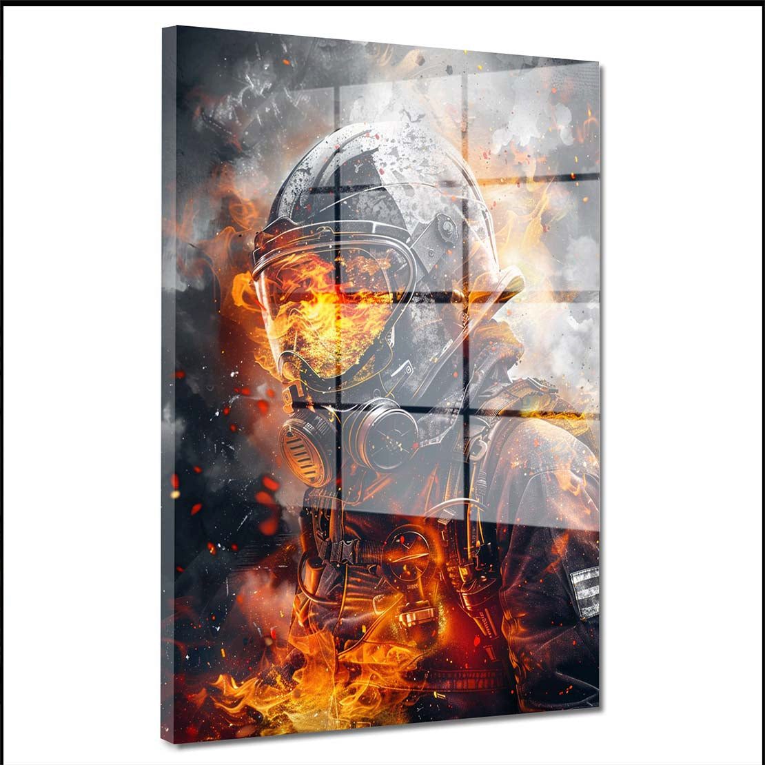 Artedinoi Acrylglasbild Feuerwehrmann im Einsatz Acrylglas Wandbild Bild Wanddeko Wohnzimmer X