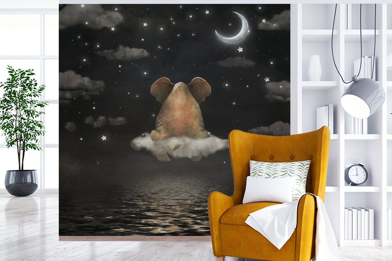 MuchoWow Fototapete - Matt, St), Sternenhimmel, für Mond Schlafzimmer Elefant Küche, - (4 Wohnzimmer bedruckt, Fototapete Vliestapete