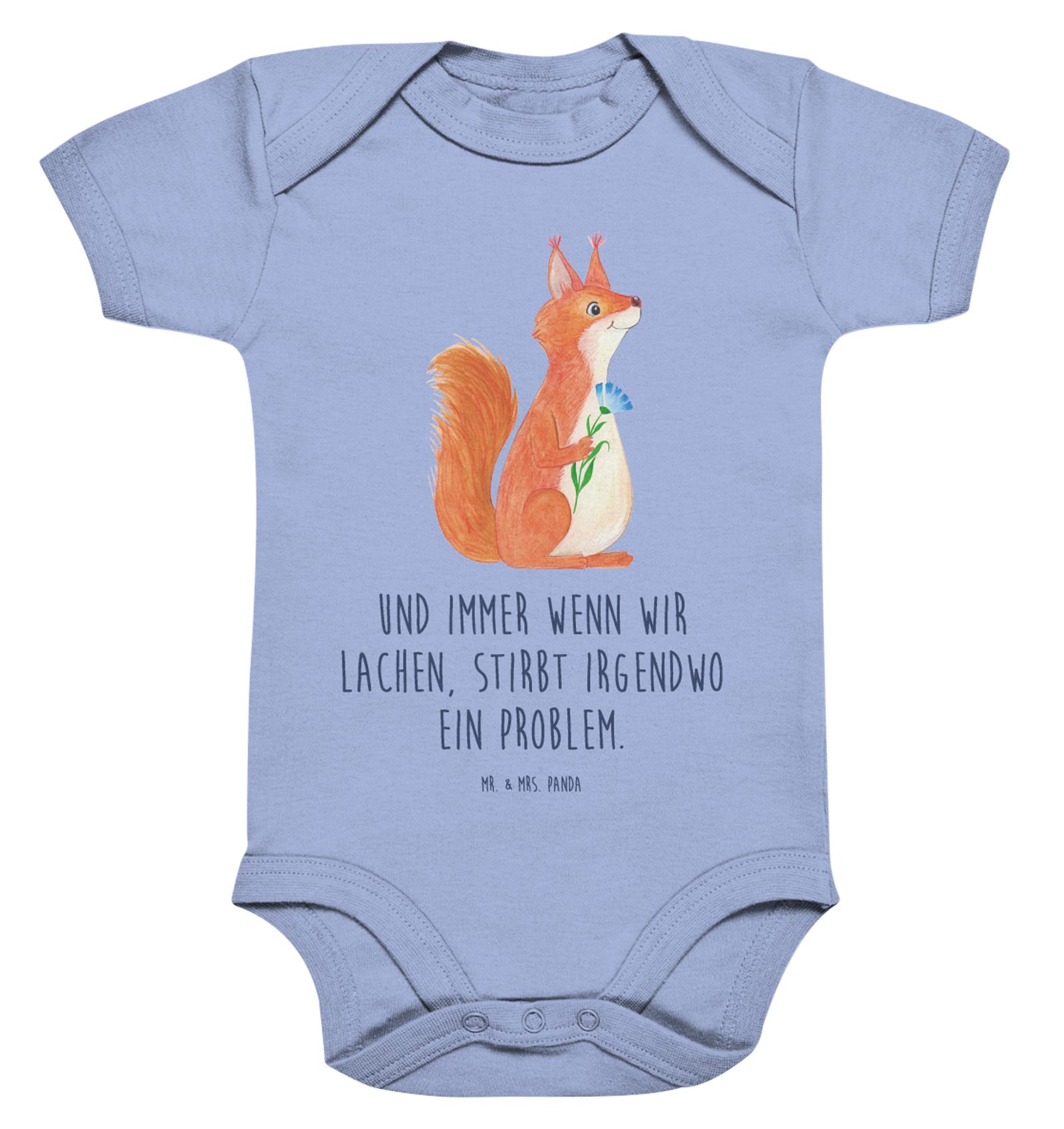 Mr. & Mrs. Panda Strampler 6. - 12. Monat Eichhörnchen Blume - Dusty Blue - Geschenk, Babykleidu (1-tlg)