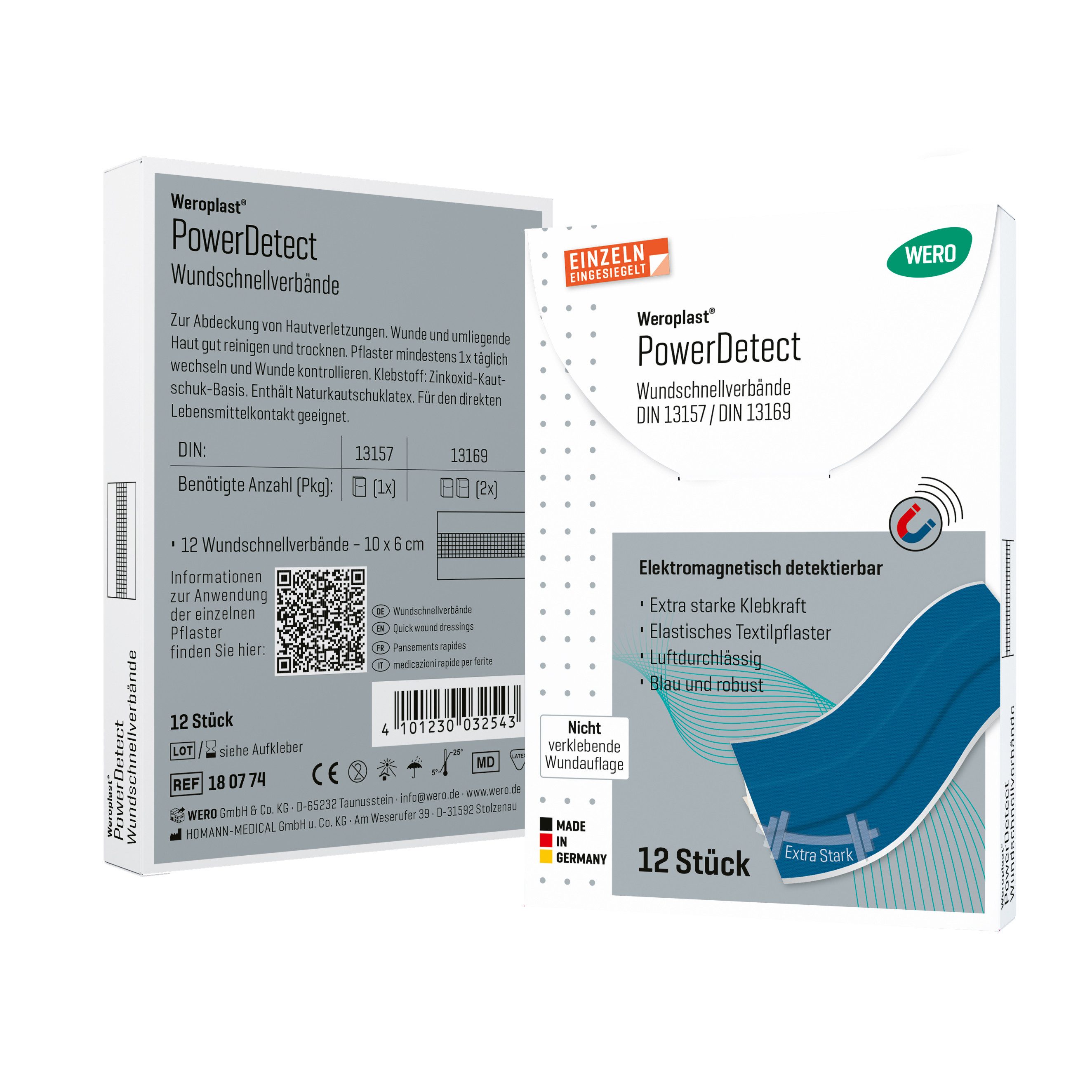 Weroplast® Wundpflaster PowerDetect - verstärkter Klebkraft, detektierbar & luftdurchlässig (Mini Mix, 8 St)