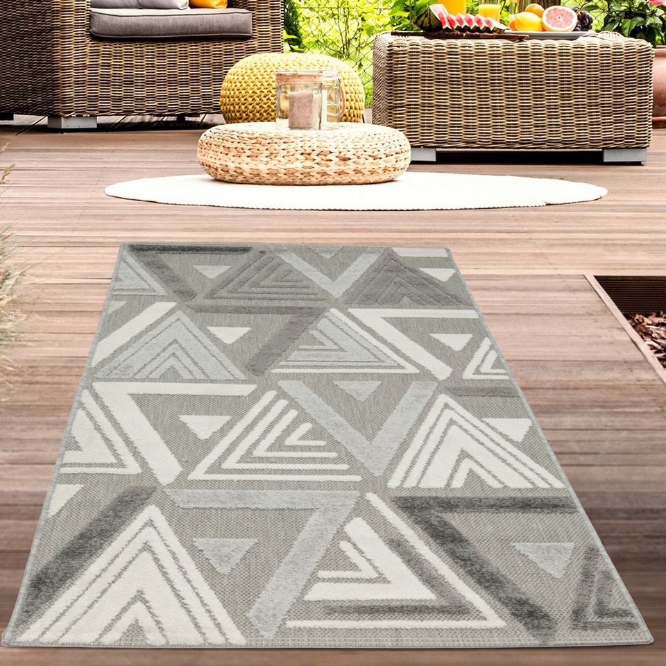 Outdoorteppich In- & Outdoor Sisalteppich mit abstraktem Dreiecksmuster in  creme grau, Carpetia, rechteckig, Höhe: 10 mm