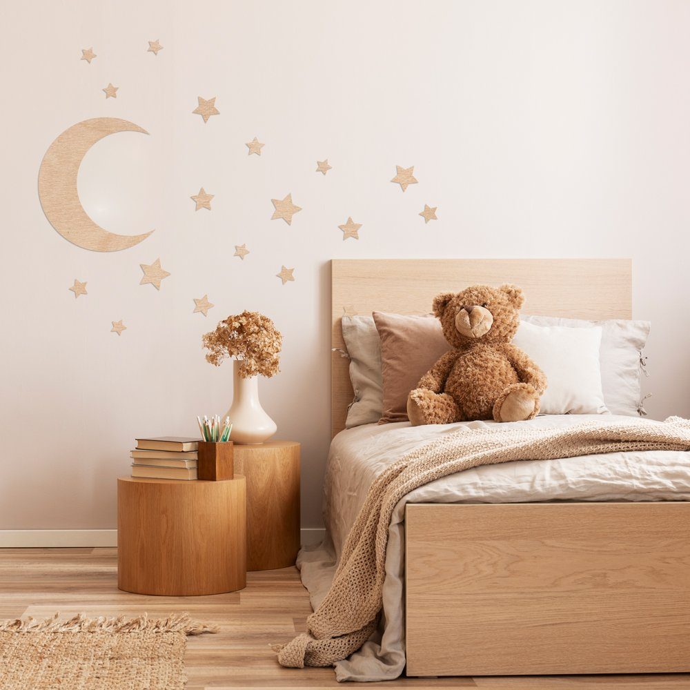WANDStyle Wanddekoobjekt "Mond und Sterne" aus Holz, Pappel