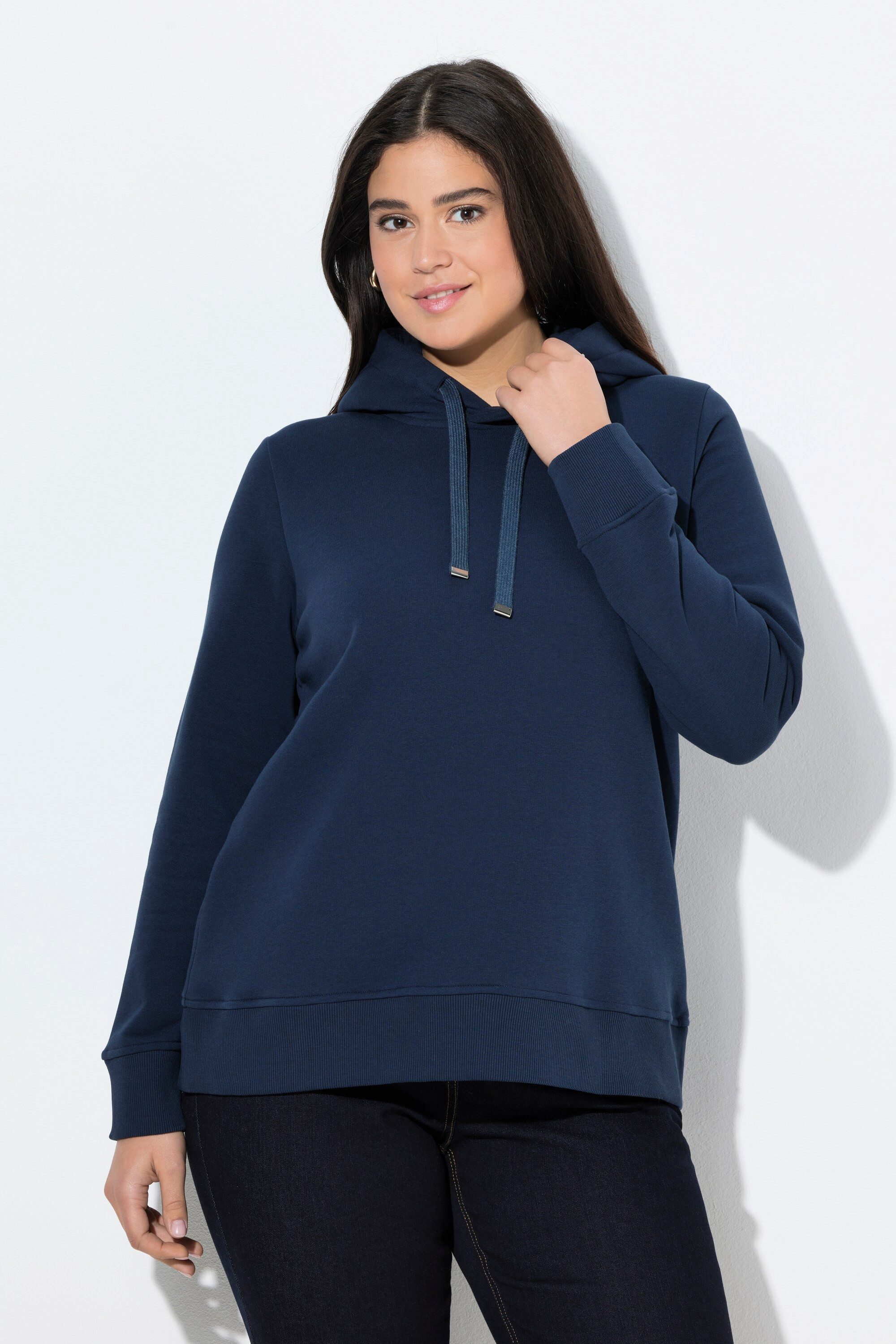 Ulla Popken Sweatshirt Super softer Hoodie Rippbündchen Kapuze Langarm günstig online kaufen