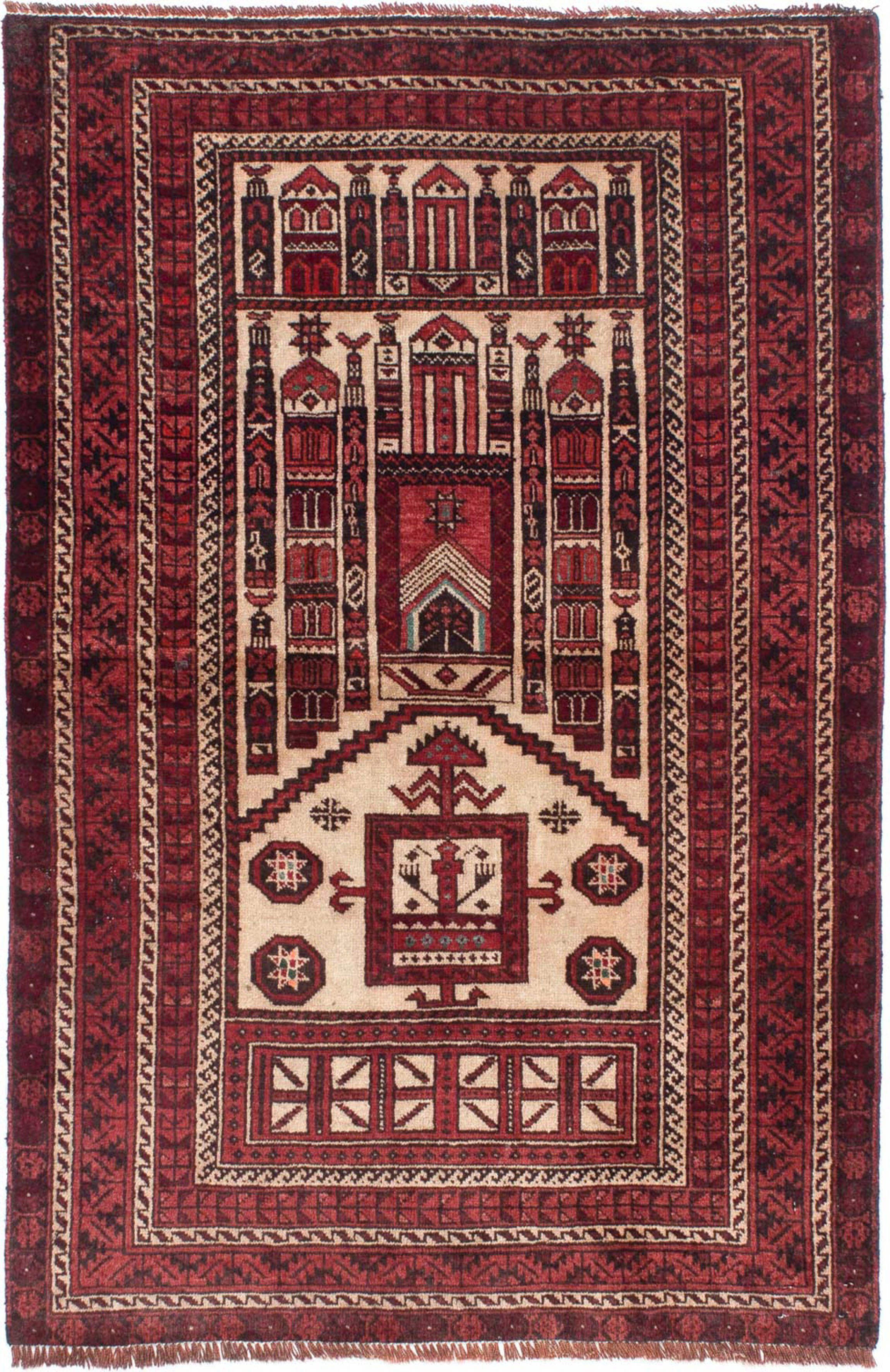 Orientteppich Belutsch - mm, 89 cm 8 mit Einzelstück rechteckig, - Wohnzimmer, 138 Zertifikat Höhe: morgenland, x dunkelrot, Handgeknüpft
