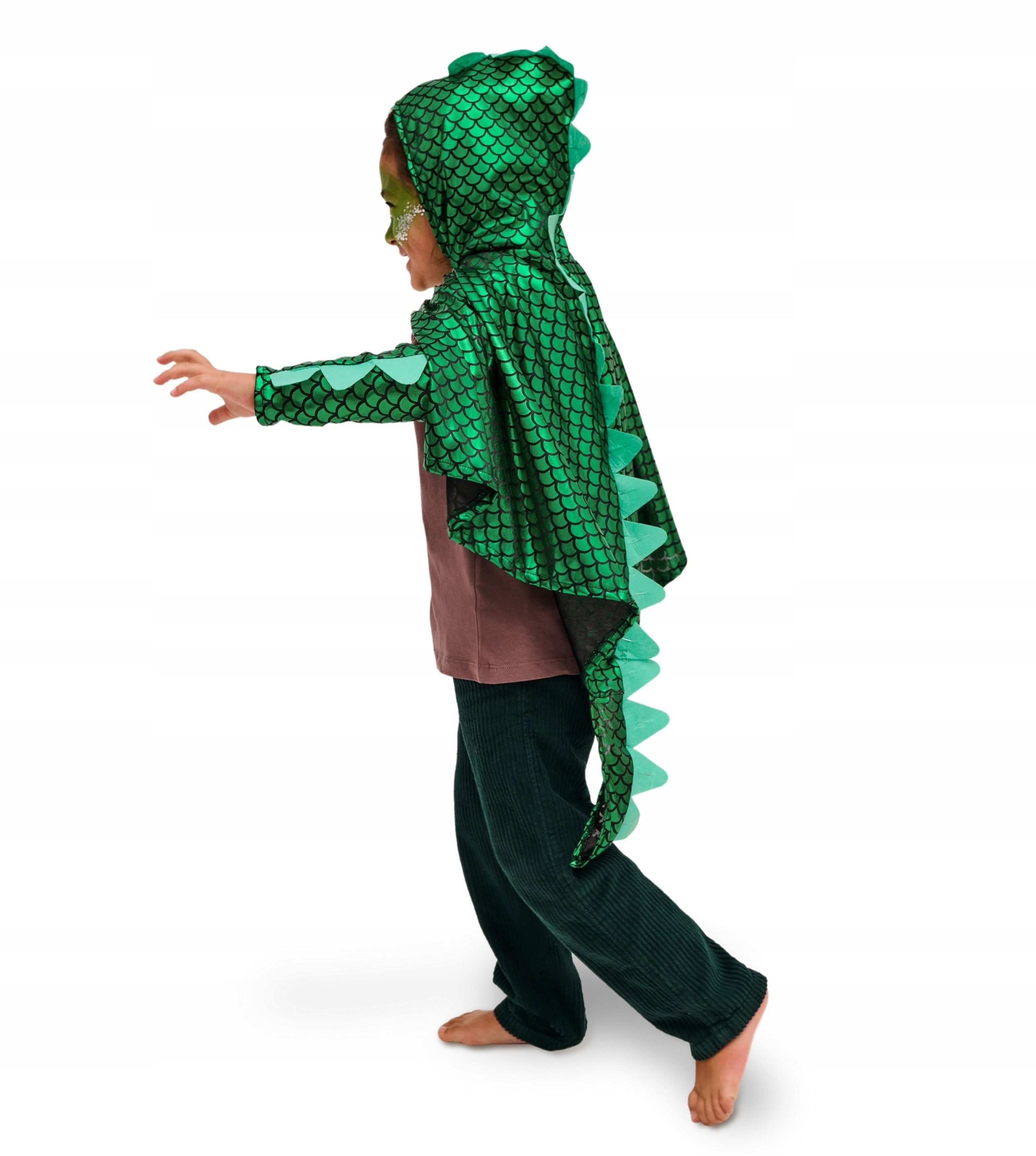 partydeco Kostüm Kinder Dino Kostüm Umhang – Dinosaurier Cape mit Kapuze & Schwanz