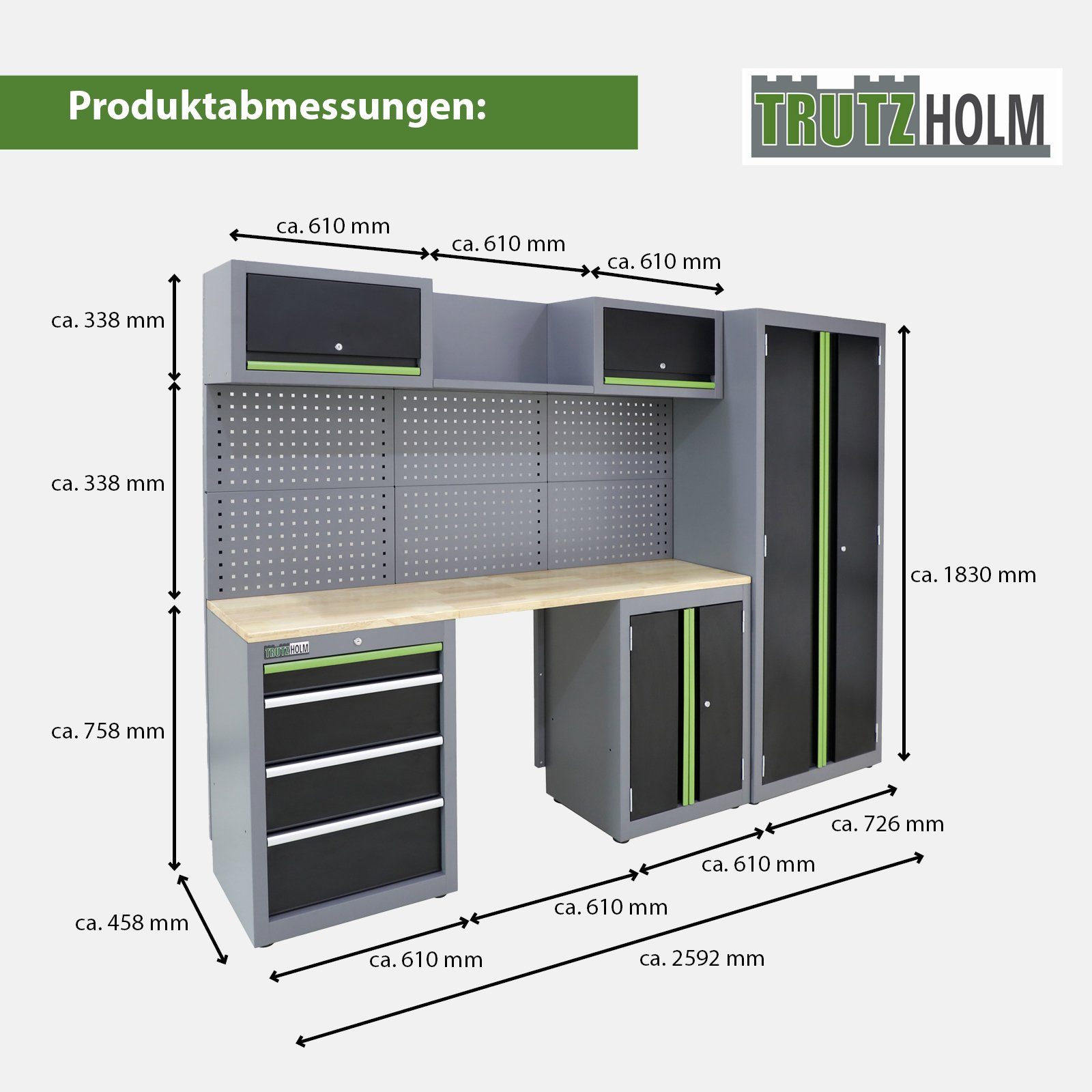 TRUTZHOLM Werkstatt-Set Werkstattwand 13-tlg. Modulares Werkstattschranksys günstig online kaufen