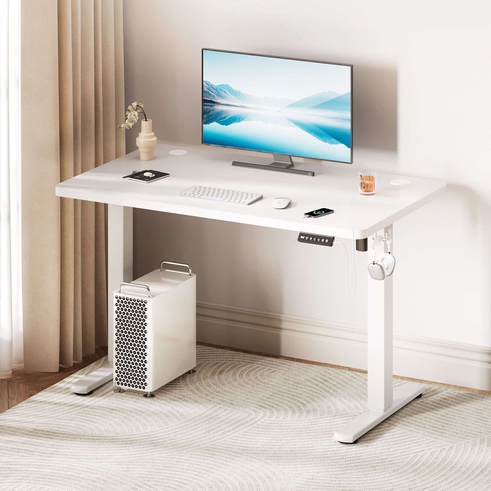 HOMALL Schreibtisch Schreibtisch Höhenverstellbarer mit Gedächtnis und Sitzerinnerung (2-lagige Hohenverstellung mit sitzender Erinnerungsfunktion und USB-Ladeanschluss)
