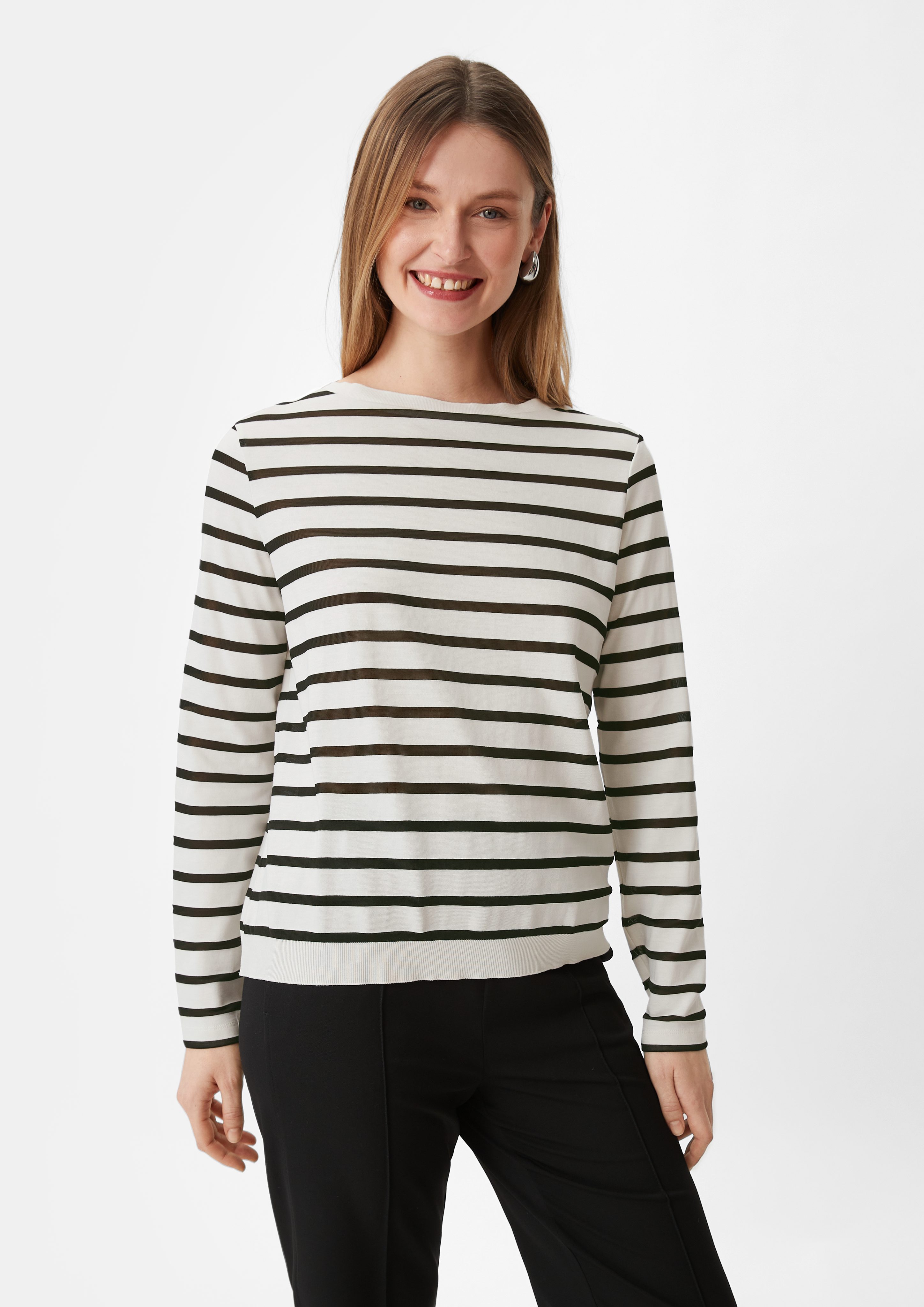 Langarmshirt Streifenshirt mit U-Boot-Ausschnitt