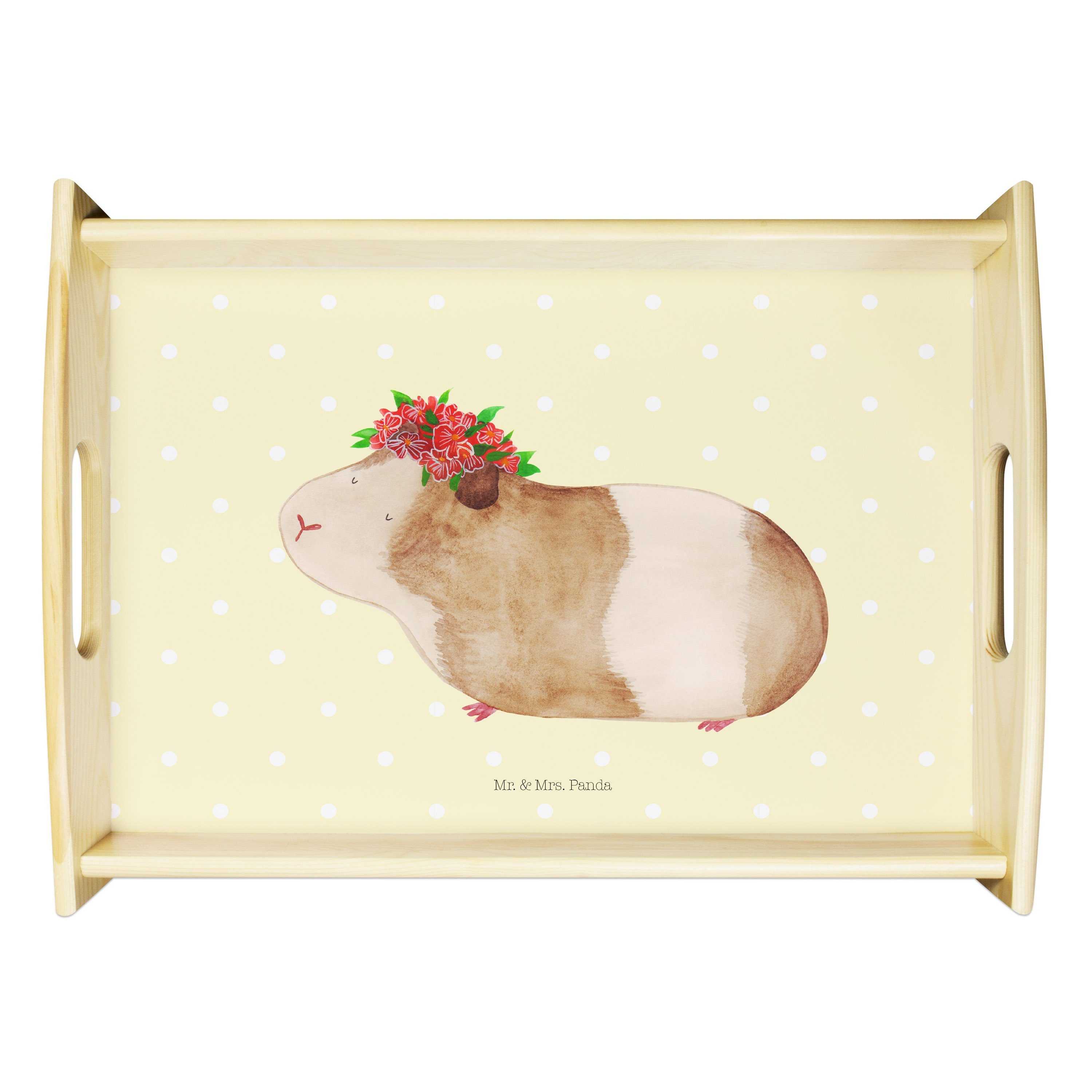 Mr. & Mrs. Panda Tablett Meerschweinchen weise - Gelb Pastell - Geschenk, Tiermotive, Dekotabl, Echtholz lasiert, (1-tlg)