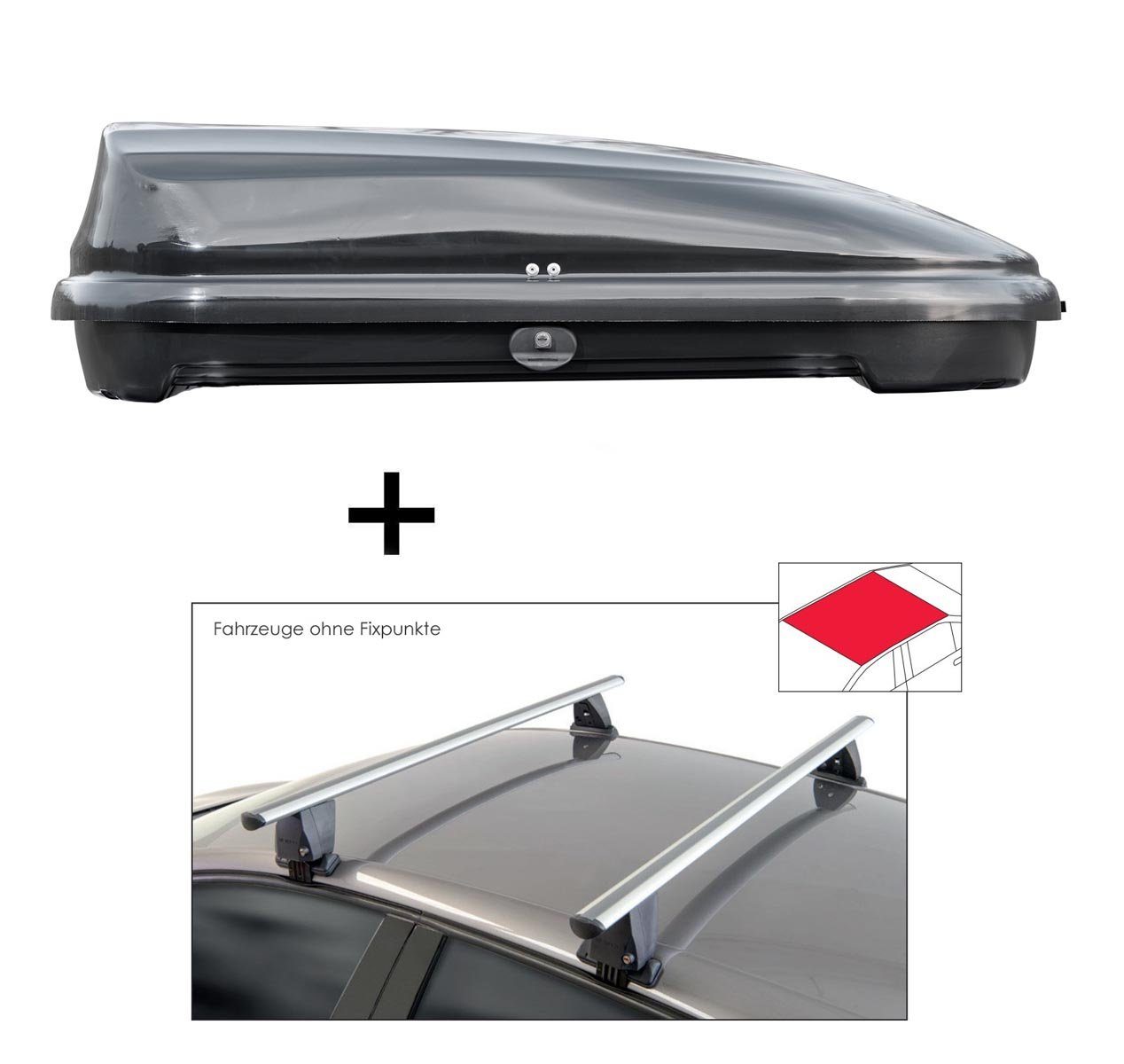 VDP Dachbox, Dachbox VDPFL320 320 Liter schwarz glänzend + Dachträger VDP Delta kompatibel mit Mazda Cx-5 (KE) (5 Türer) 2012-2015