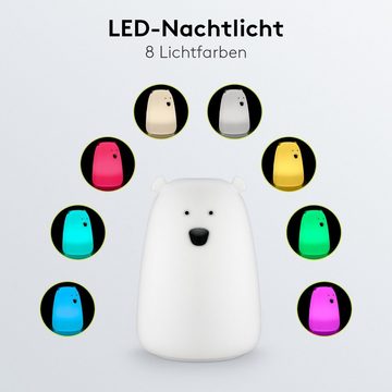 Goobay LED Nachtlicht LED Einschlafhilfe mit Farbwechsel für Babys, LED fest integriert, Warmweiß, Farbwechsler, Li-Ion-Akku / 3 Leuchtmodi / Touch-Sensor / Weiches Silikon