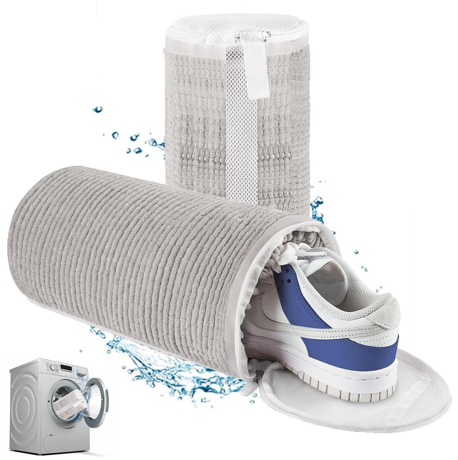 RWEUOQ Wäschenetz Schuhsack, Waschmaschinen-Schuhsack, Schuhwäschesack,(2-St., Passt für alle Formen und Größen von Schuhen, verstellbar, langlebig), Flauschige Faser, 360° Rundum-Reinigung, wiederverwendbar