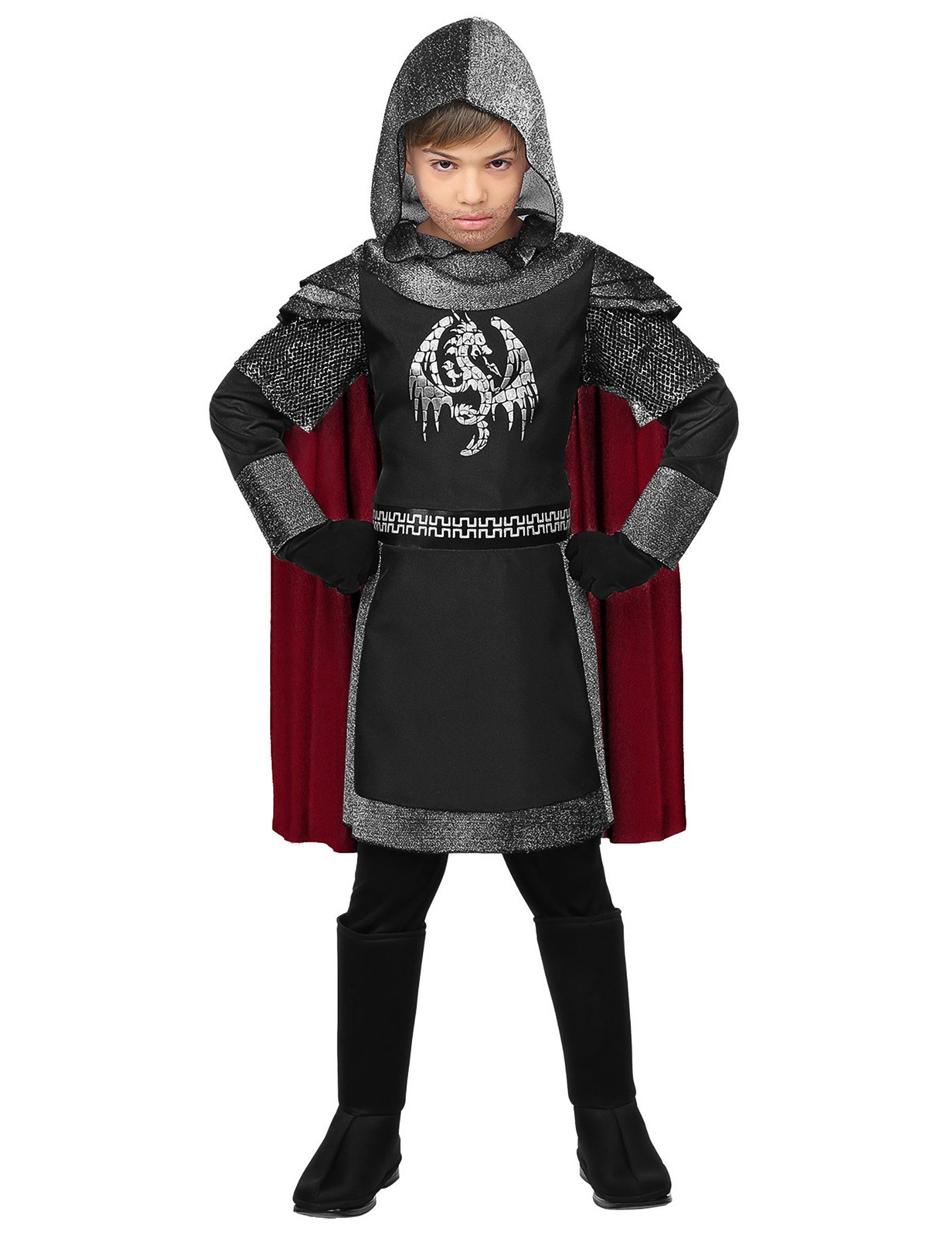 Widmann S.r.l. Kostüm Mutiger Drachen-Ritter Kinder-Kostüm für Jungen grau-schwarz-rot