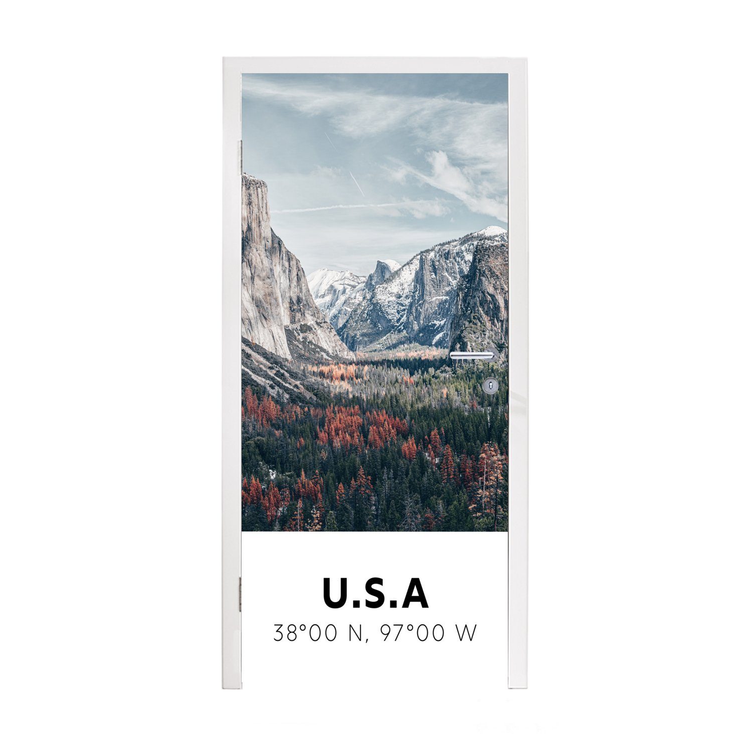 MuchoWow Türtapete Yosemite - Amerika - Wyoming - Wald - Berge, Matt, bedruckt, (1 St), Fototapete für Tür, Türaufkleber, 75x205 cm