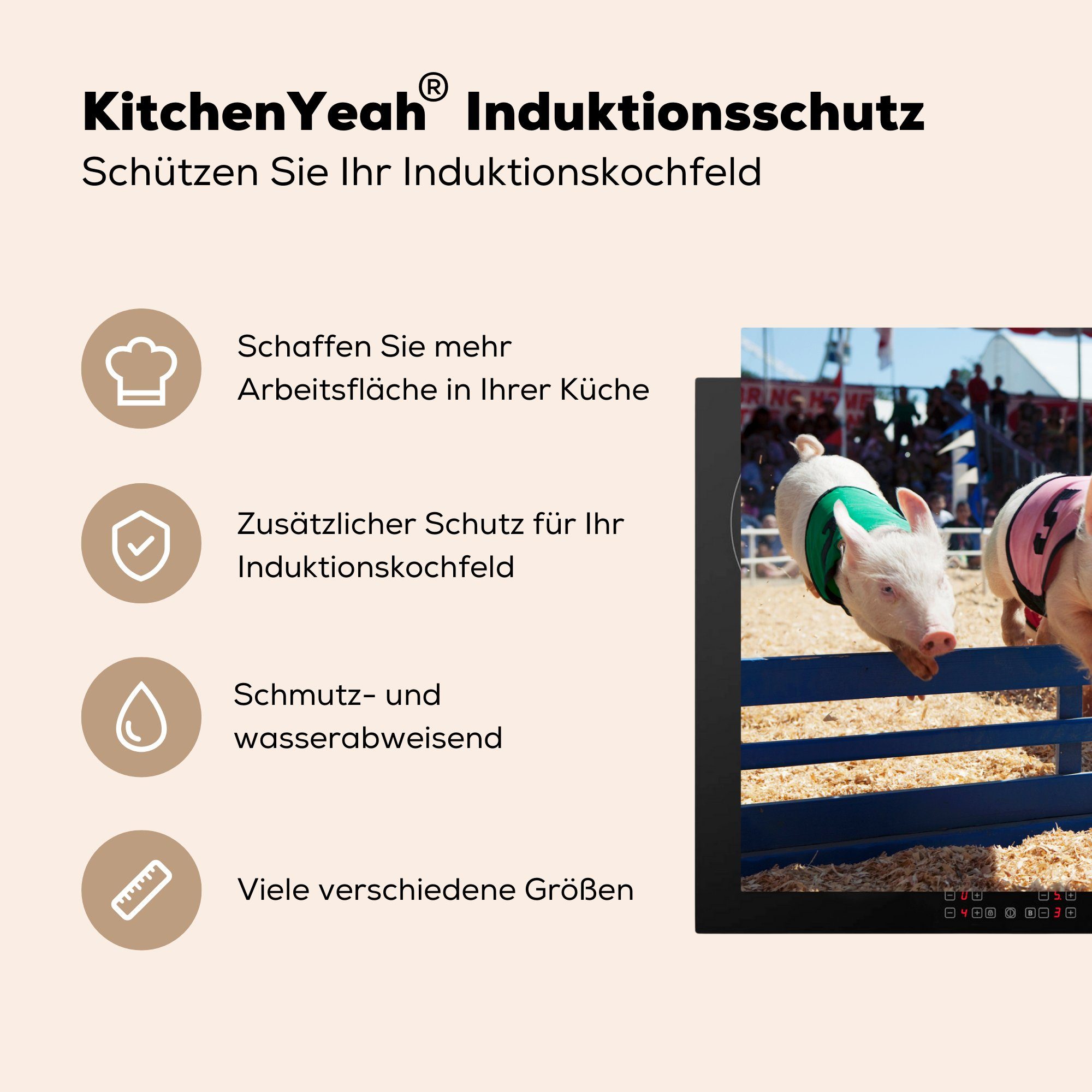 cm, die - Vinyl, küche, Tiere Herdblende-/Abdeckplatte Schwein Schutz Zaun, 81x52 tlg), MuchoWow Induktionskochfeld (1 - Ceranfeldabdeckung für