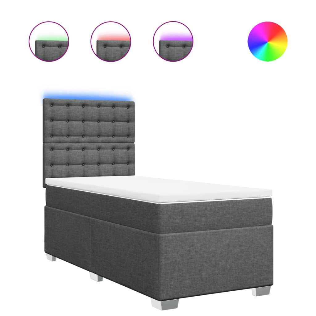 furnicato Bettgestell Boxspringbett Dunkelgrau 200x80x140,5/150,5 cm mit LED und Matratze (1-tlg), Taschenfederkern-Kariertbett mit höhenverstellbarem Kopfteil & Topper