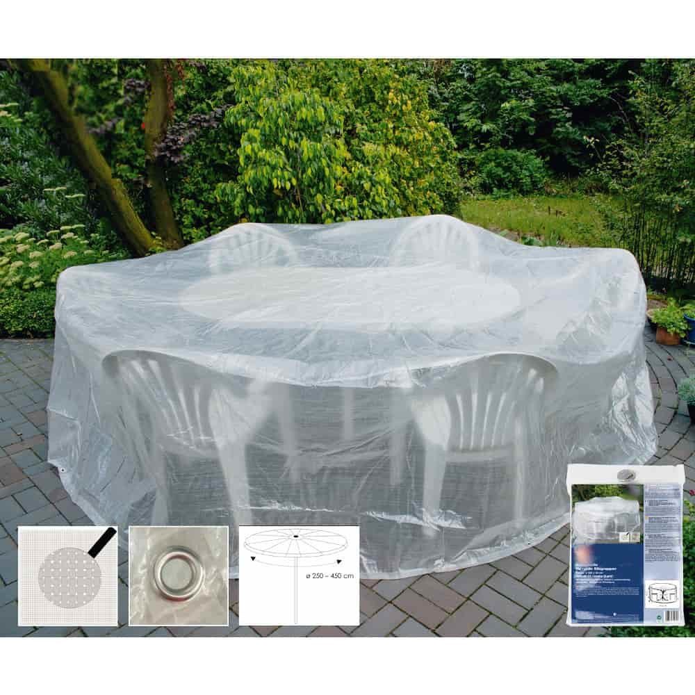 Boni-Shop Gartenmöbel-Schutzhülle Schutzhülle Gartenmöbel rund, transparent, 320x93 cm