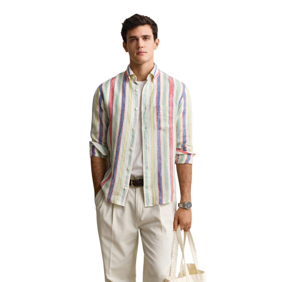 Gant Streifenhemd 3260057 Herren Hemd aus reinem Leinen mit Streifen und Logo