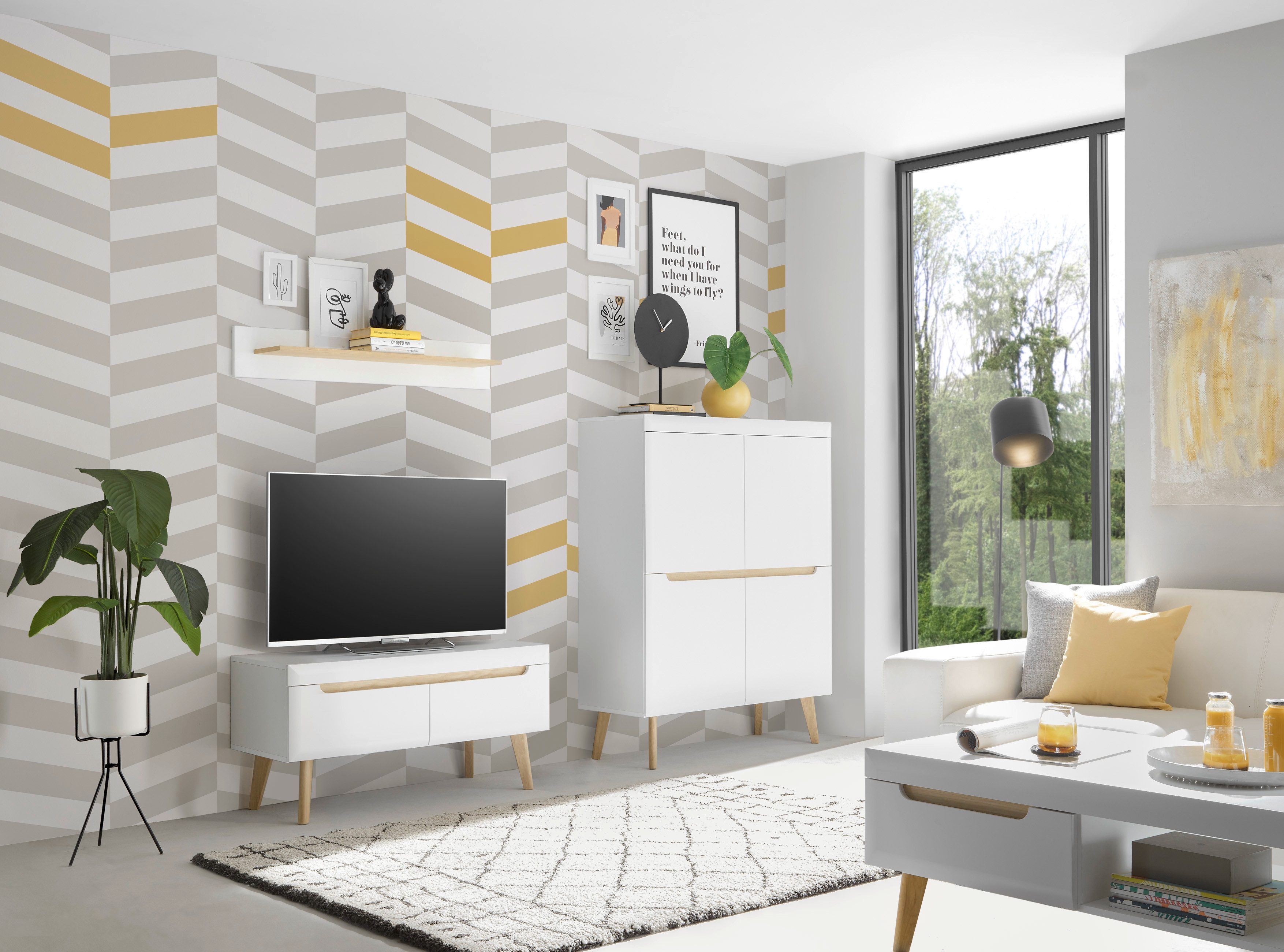 Home affaire Wohnwand Torge, Anbauwand, Schrankwand, Mediawand, Wohnzimmer-Set, (3-St), enthält 1 Lowboard, 1 Highboard, 1 Wandboard, 234 cm breit