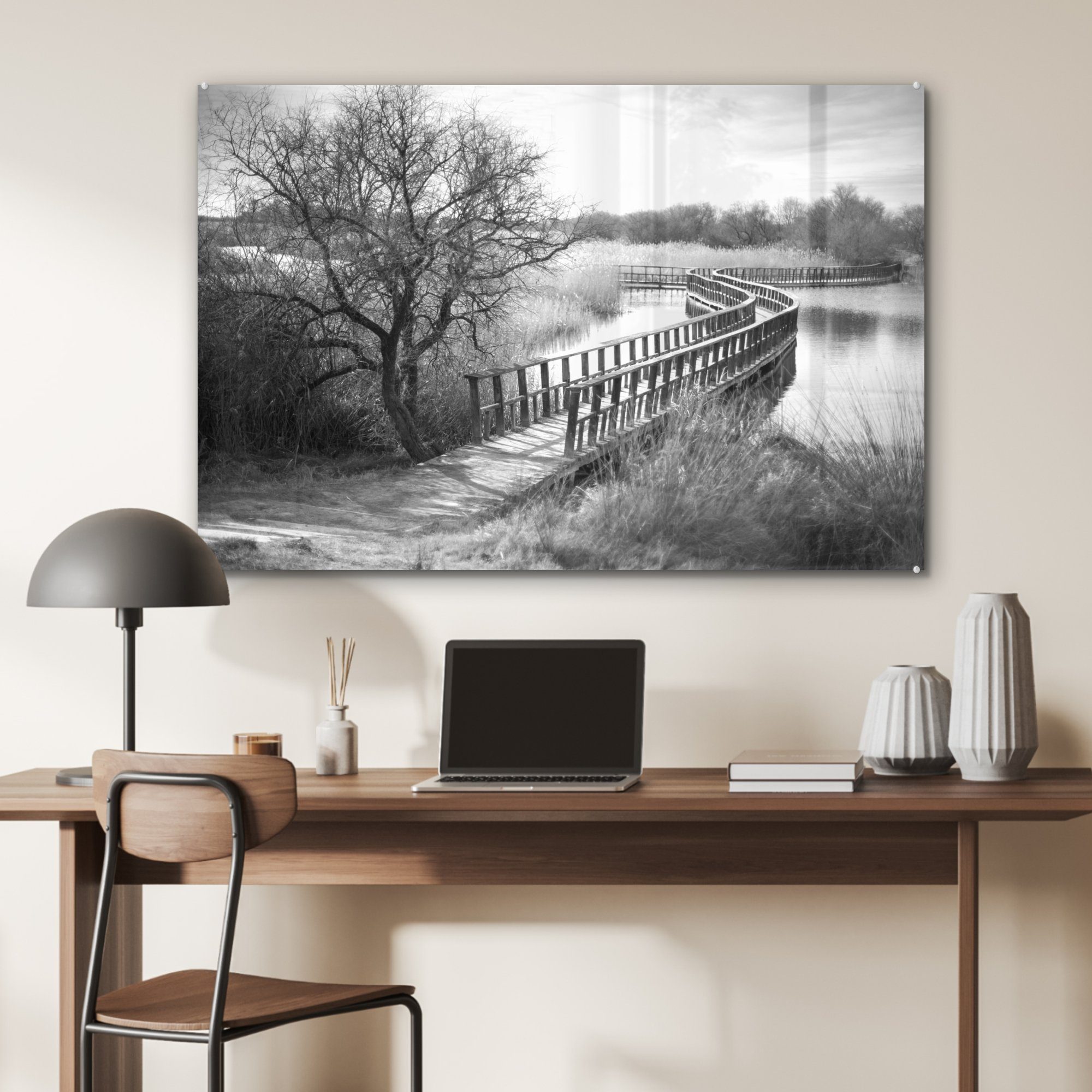 Daimiel Brücke karge (1 St), MuchoWow Nationalparks Wohnzimmer Acrylglasbilder -, & des die Tablas de Landschaft über Schlafzimmer Acrylglasbild