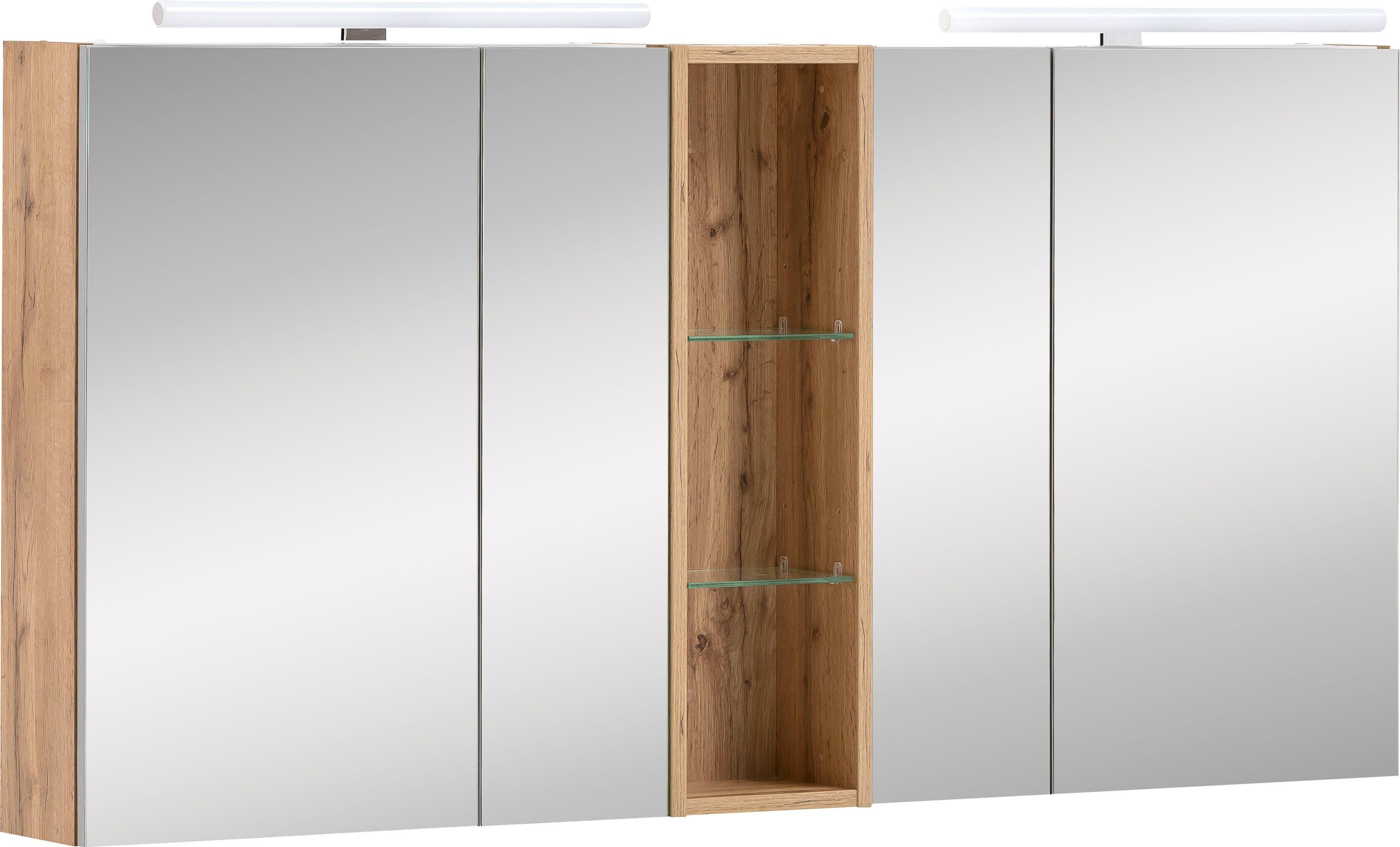 Schildmeyer Spiegelschrank Duo made in Germany Breite 141,6 cm, 4-türig, 2x LED-Beleuchtung, Schalter-/Steckdosenbox