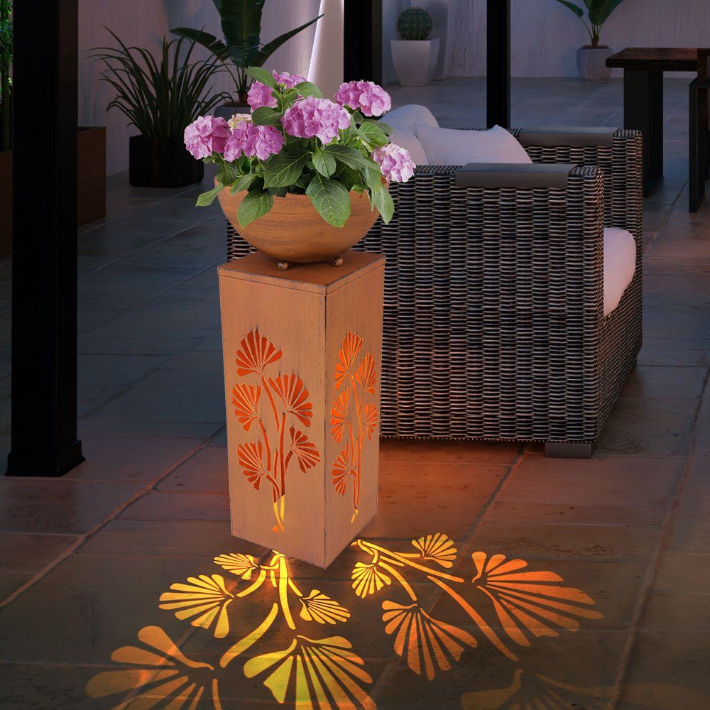 Schale Blumen Design LED-Leuchtmittel Leuchten verbaut, etc-shop Pflanzen LED 2er Warmweiß, Solar fest Set Gartenleuchte, Garten Steh