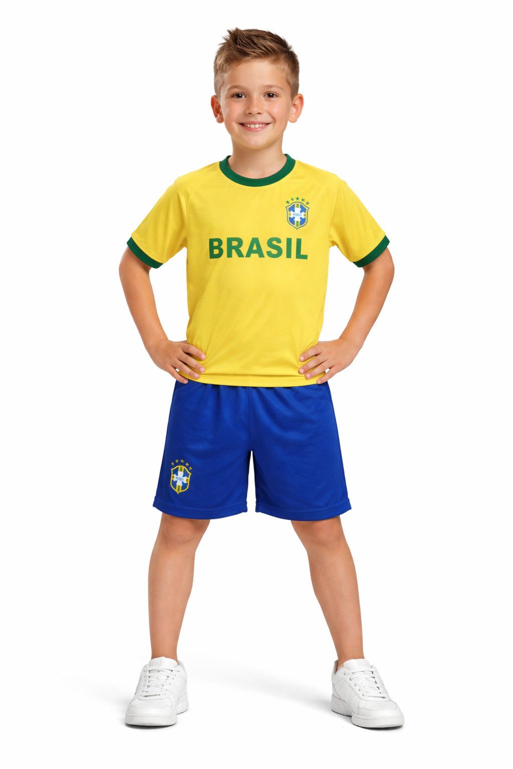 Fashion Boy Fußballtrikot Fußball Fan Set Brasilien Trikot + Shorts personalisierbar, JSbra (Set)