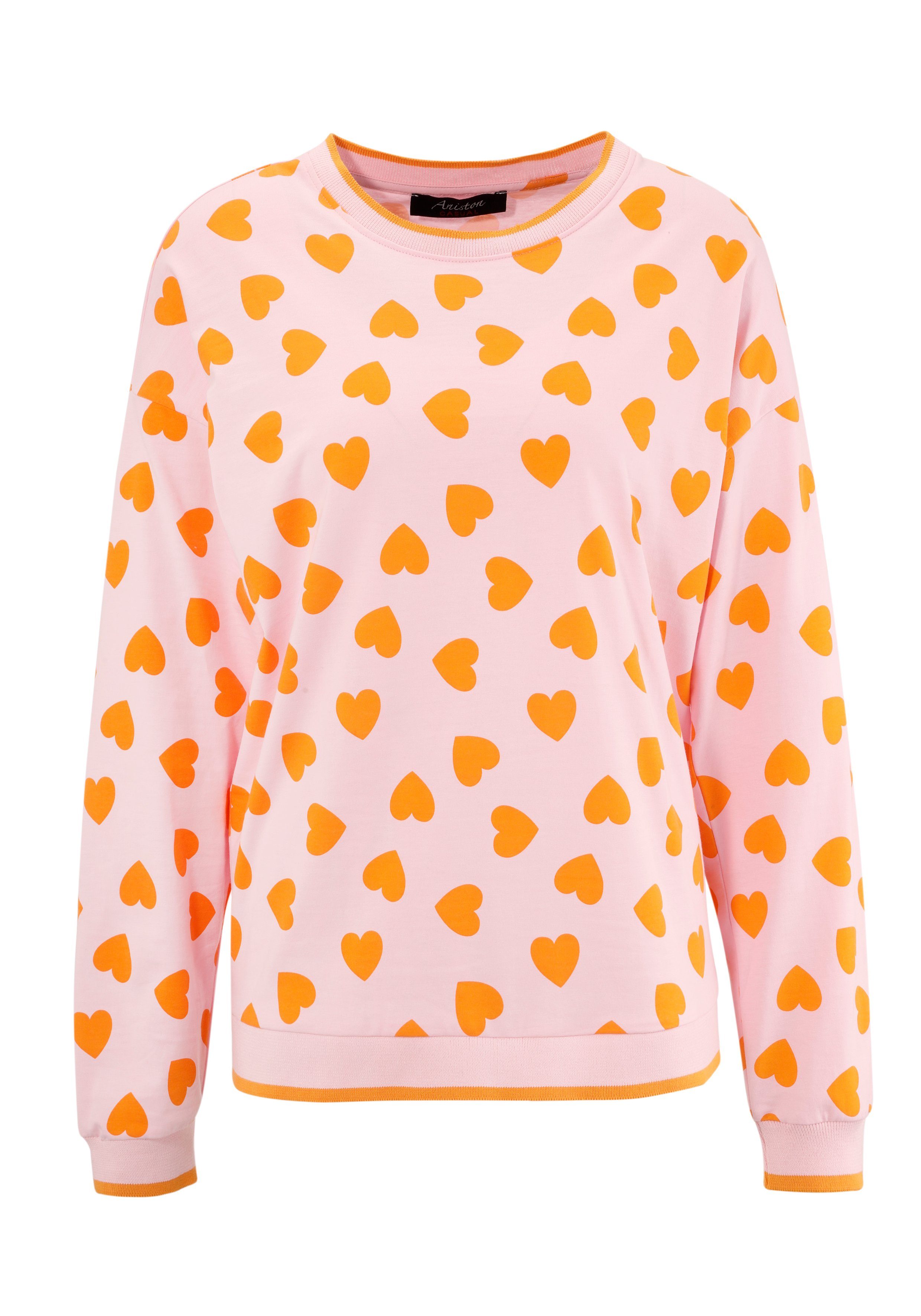 Sweatshirt rosa-orange Herzchen Aniston bedruckt KOLLEKTION mit - CASUAL NEUE